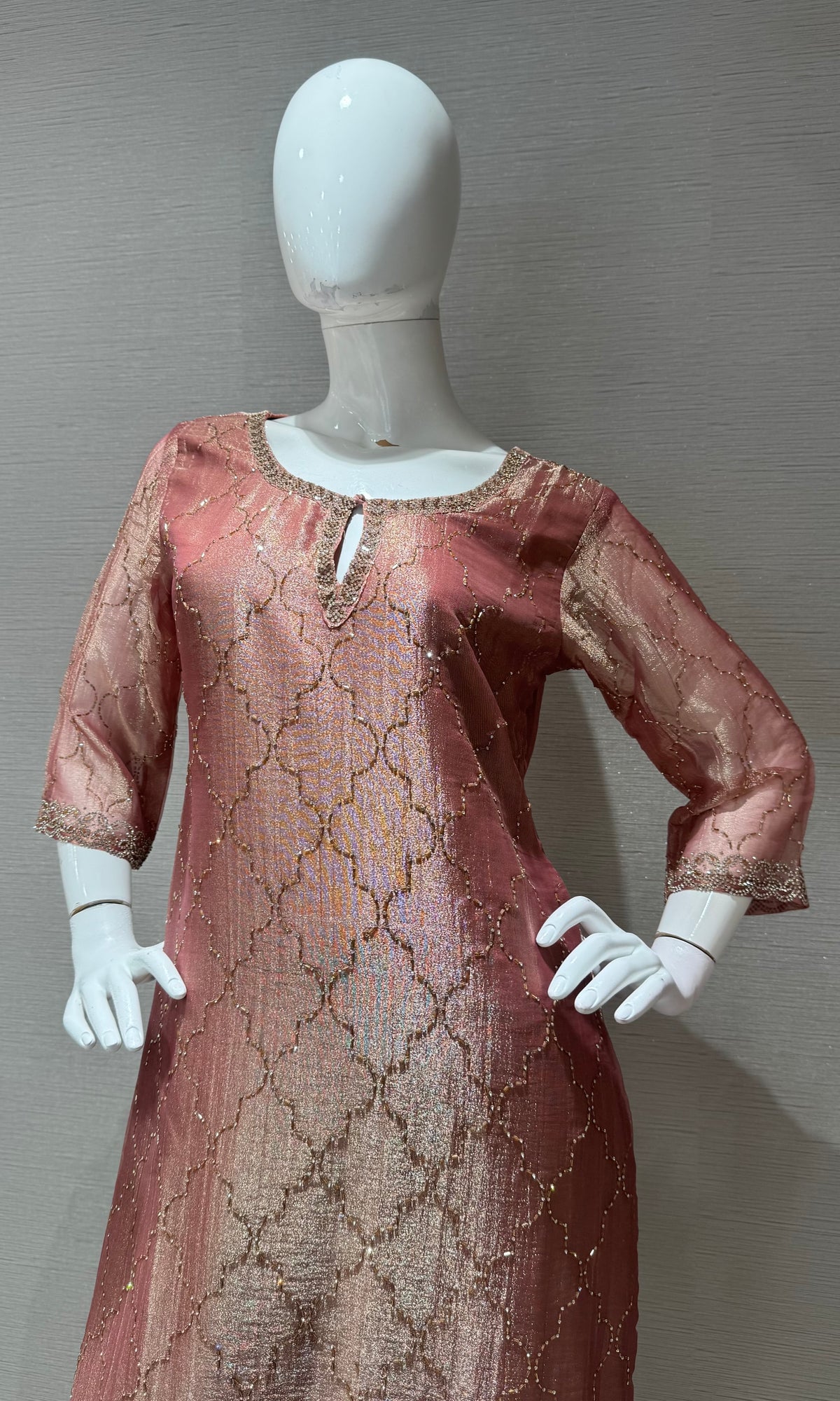 RUST Shimmer Golden ethnic Kurta set with dupatta