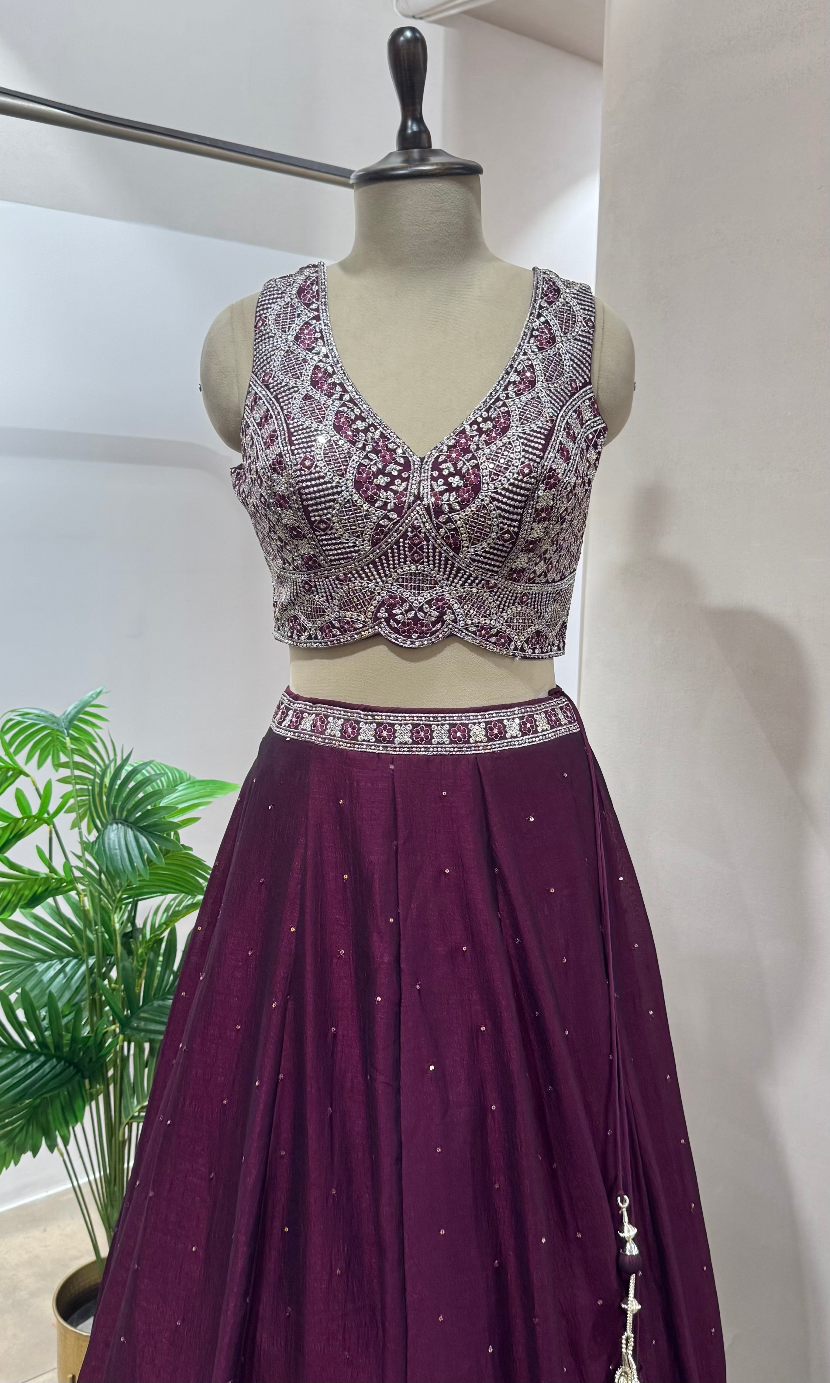 Wine LEHENGA WITH EMBROIDERY BLOUSE