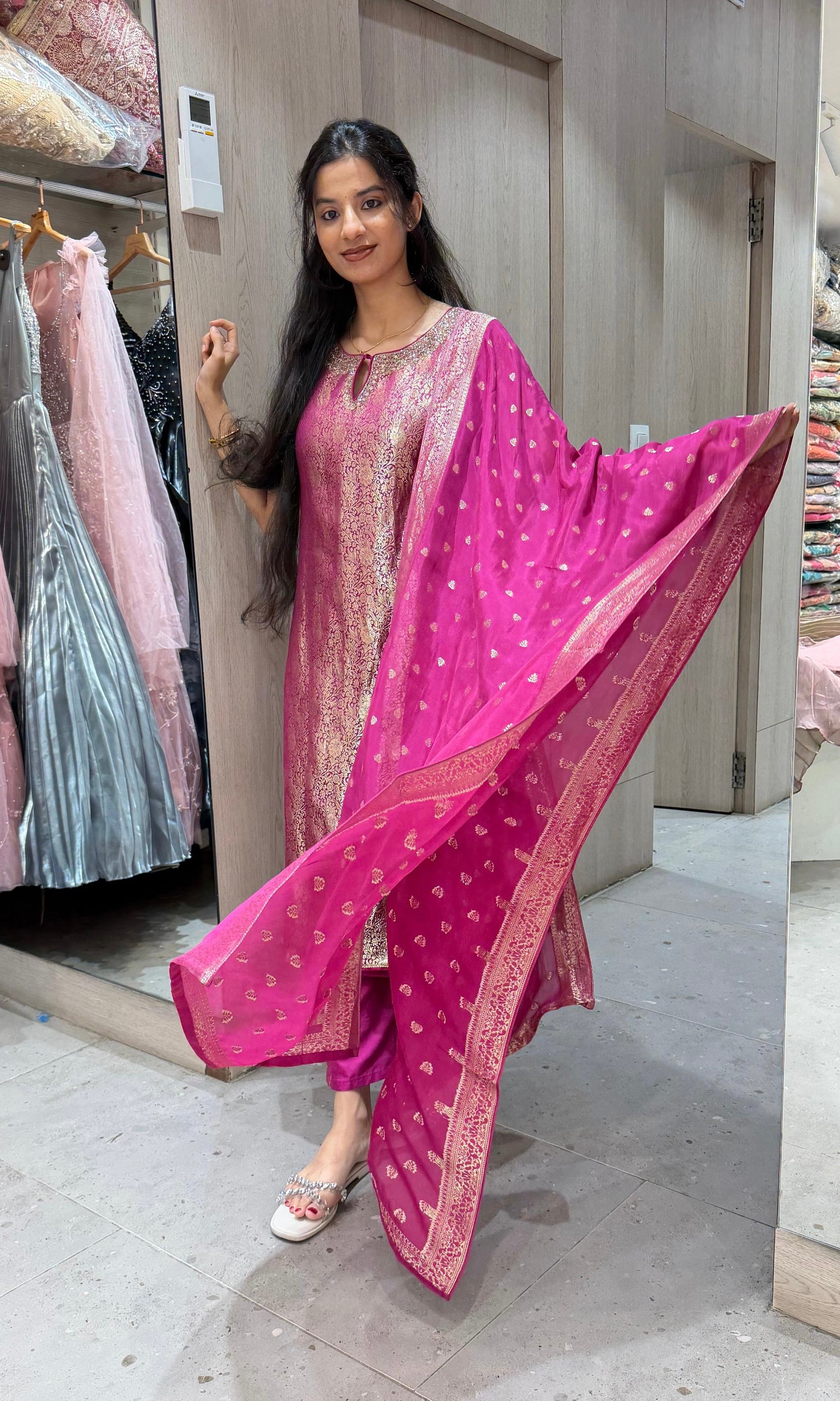 Violet Banarasi ethnic kurta set