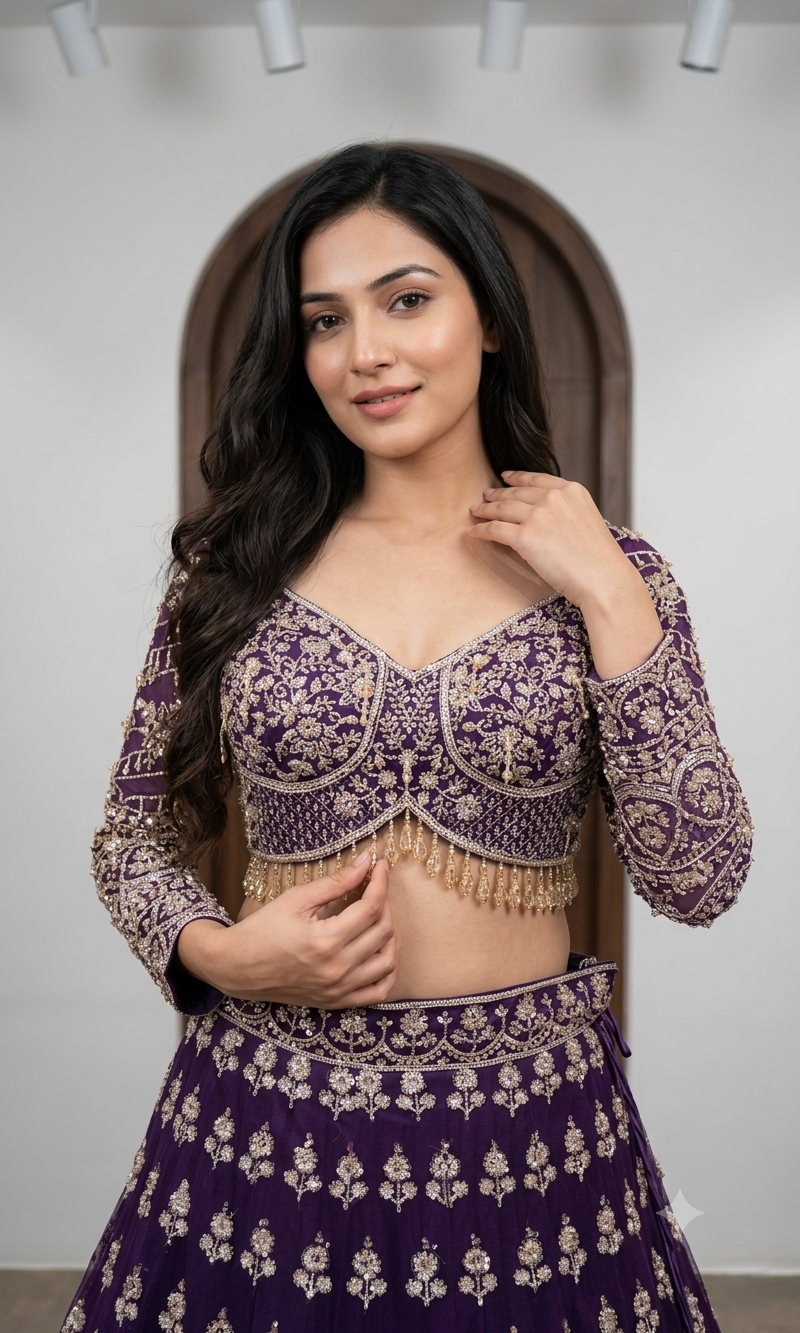 PURPLE intricate embroidered Lehenga set