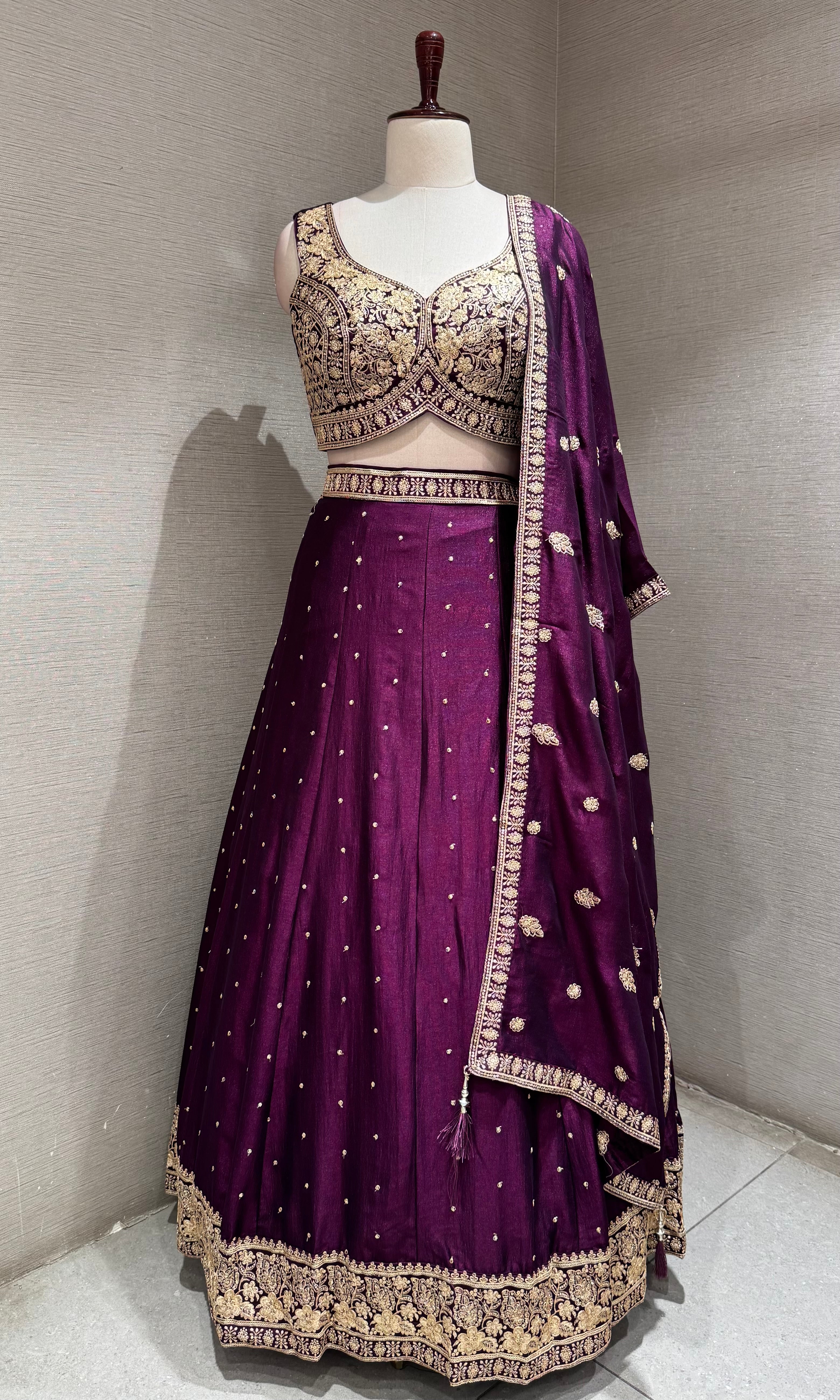 Wine Embroidered Lehenga Choli Set