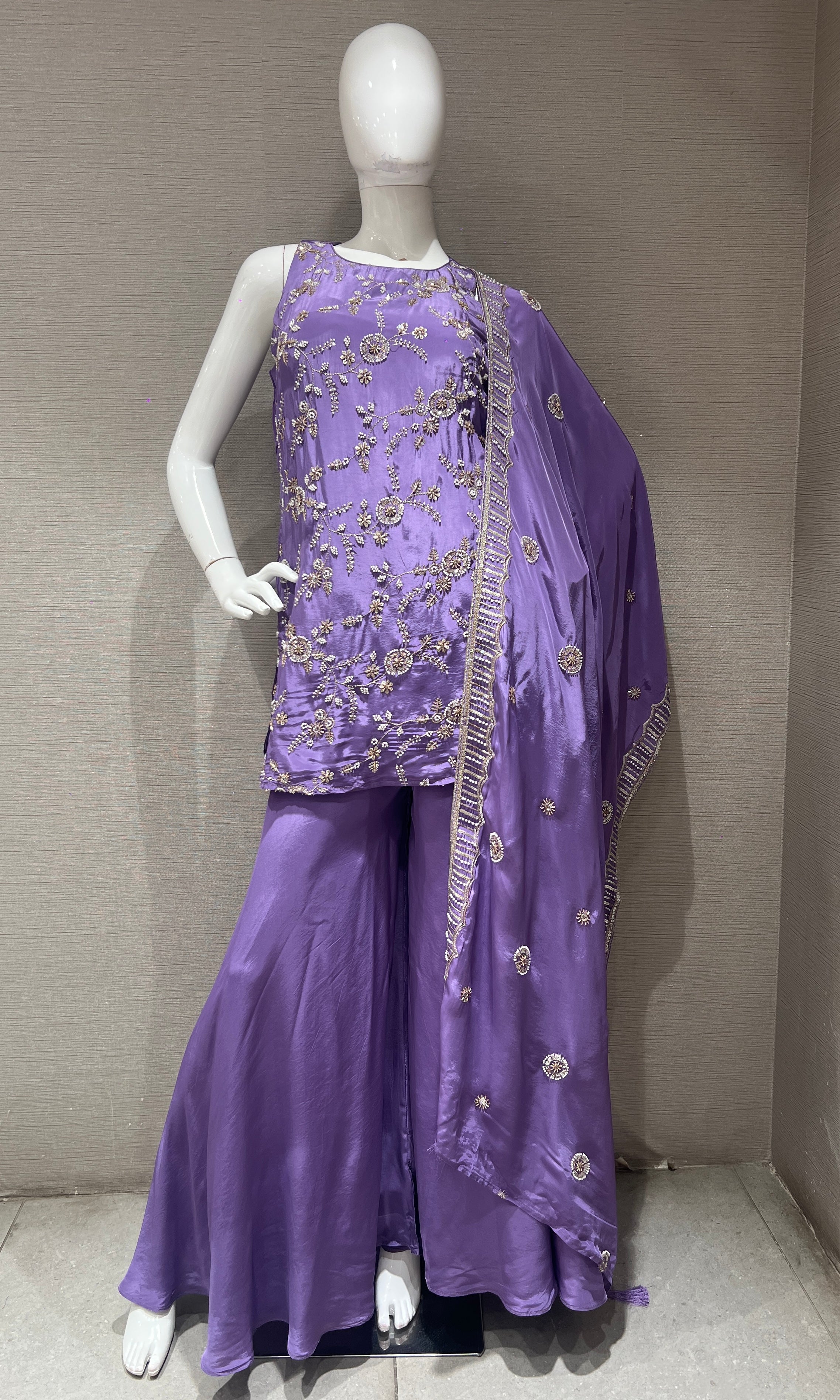 Purple Floral Embroidered Ethnic Sharara set