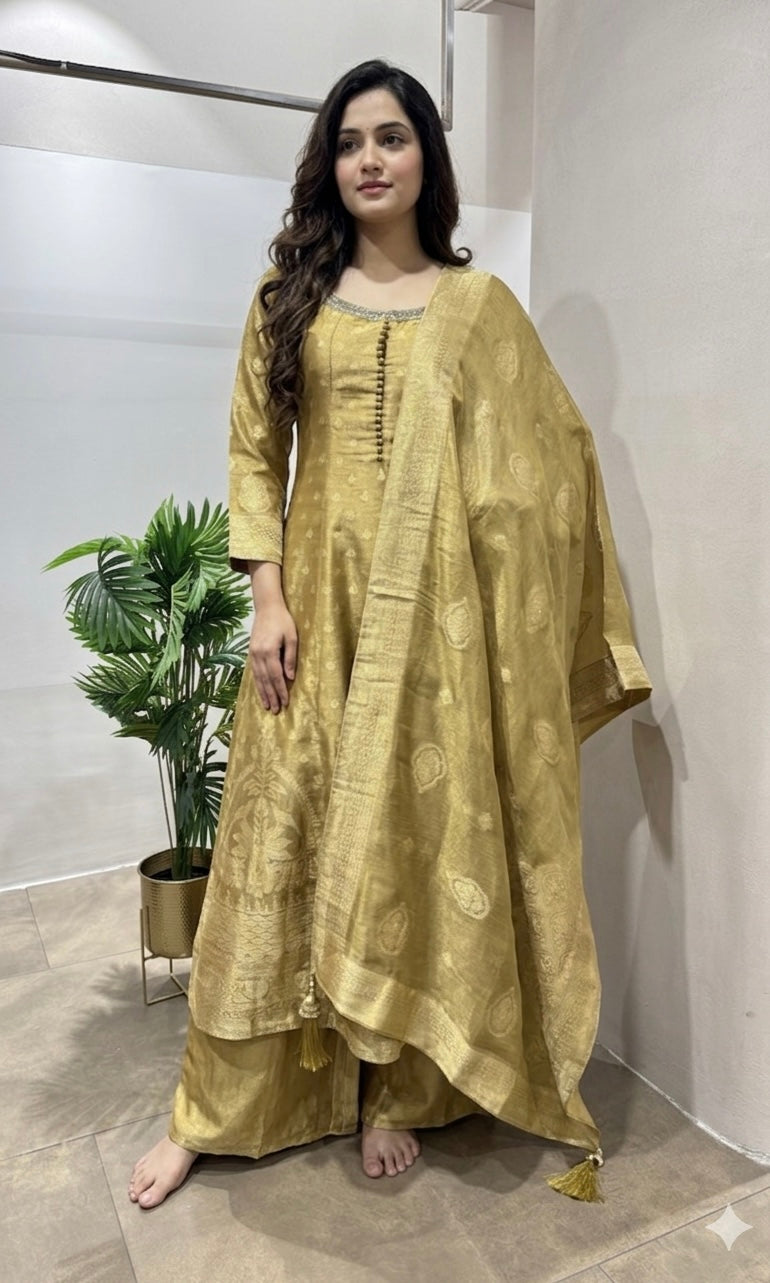 Mehendi GREEN ANARKALI WITH PALAZZO PANTS