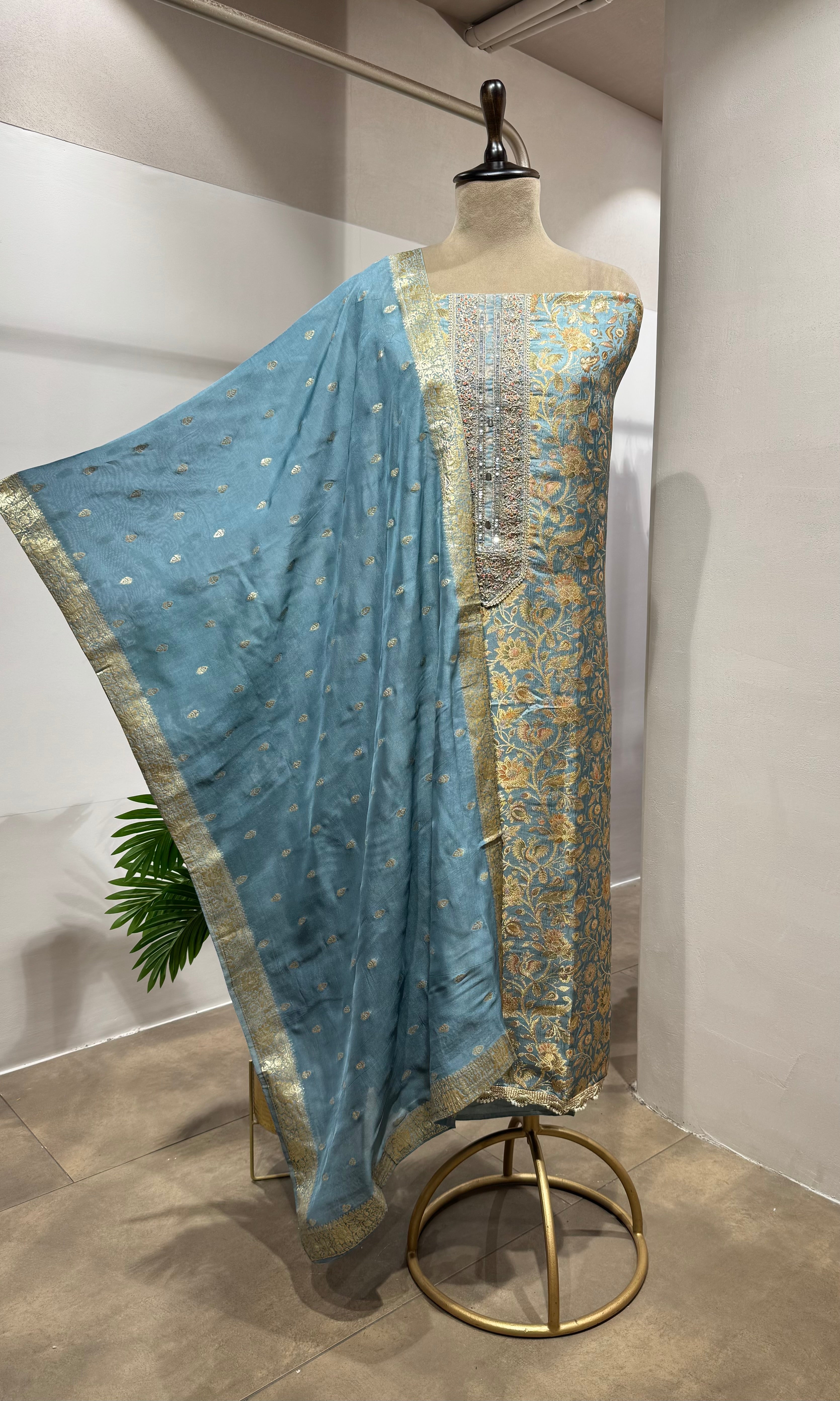 SKY BLUE BANARASI SILK DRESS MATERIAL