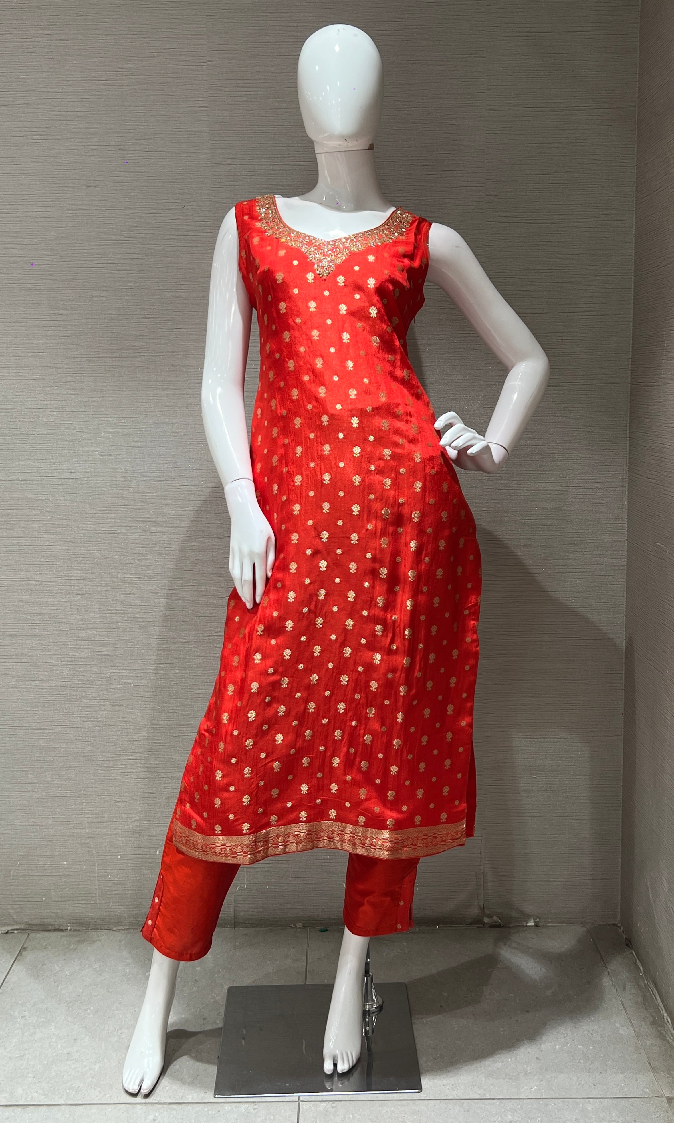 Orange golden kurta set