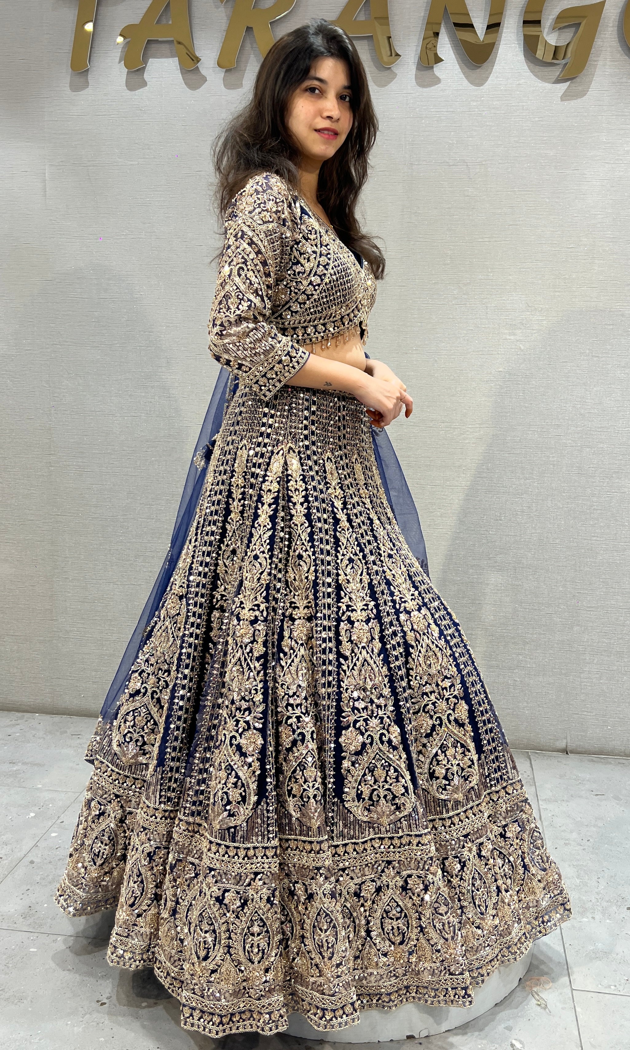 Navy Blue and Gold Heavy Embroidered Lehenga Choli Set