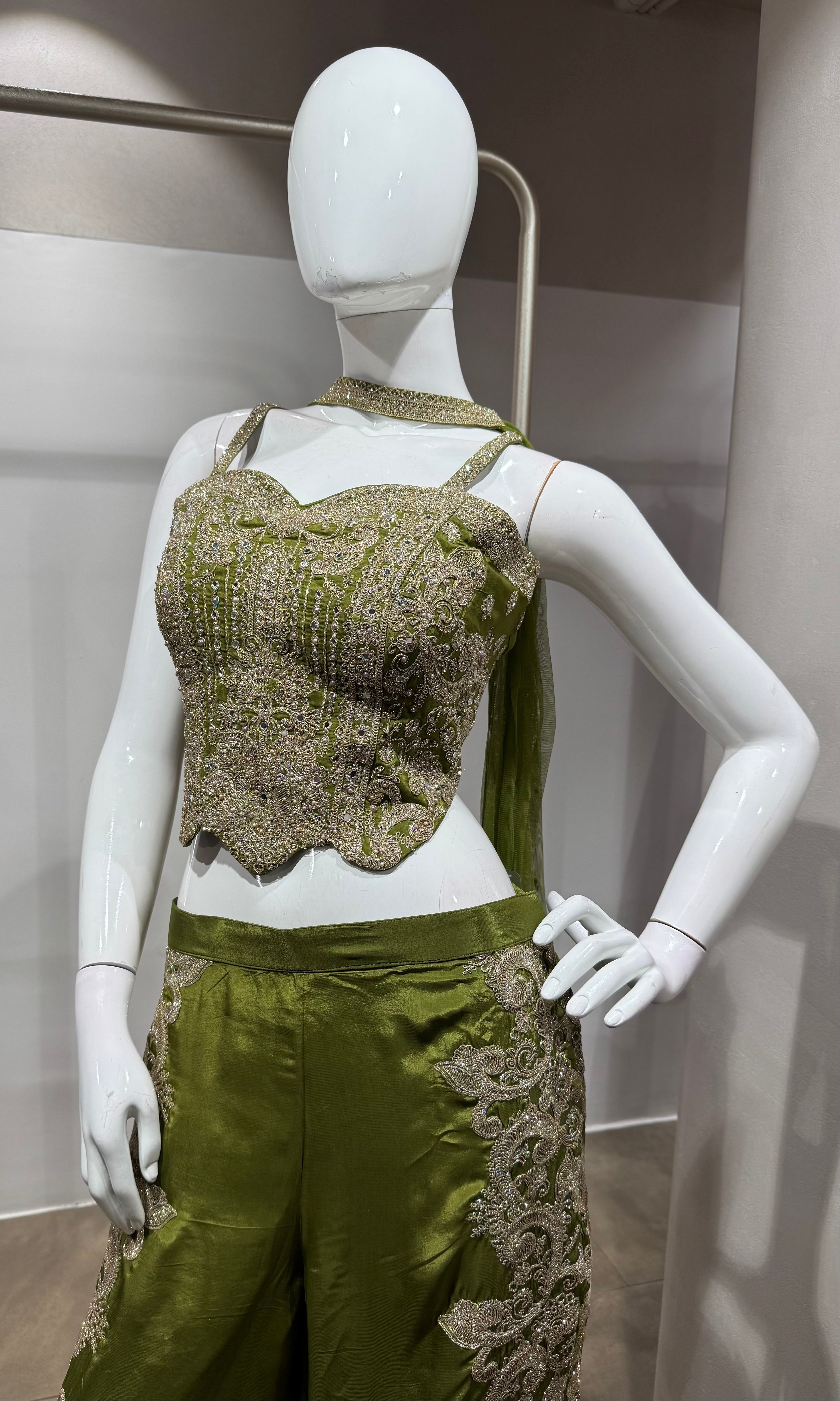 Mehendi Green Georgette Zari Sequin PALAZZO