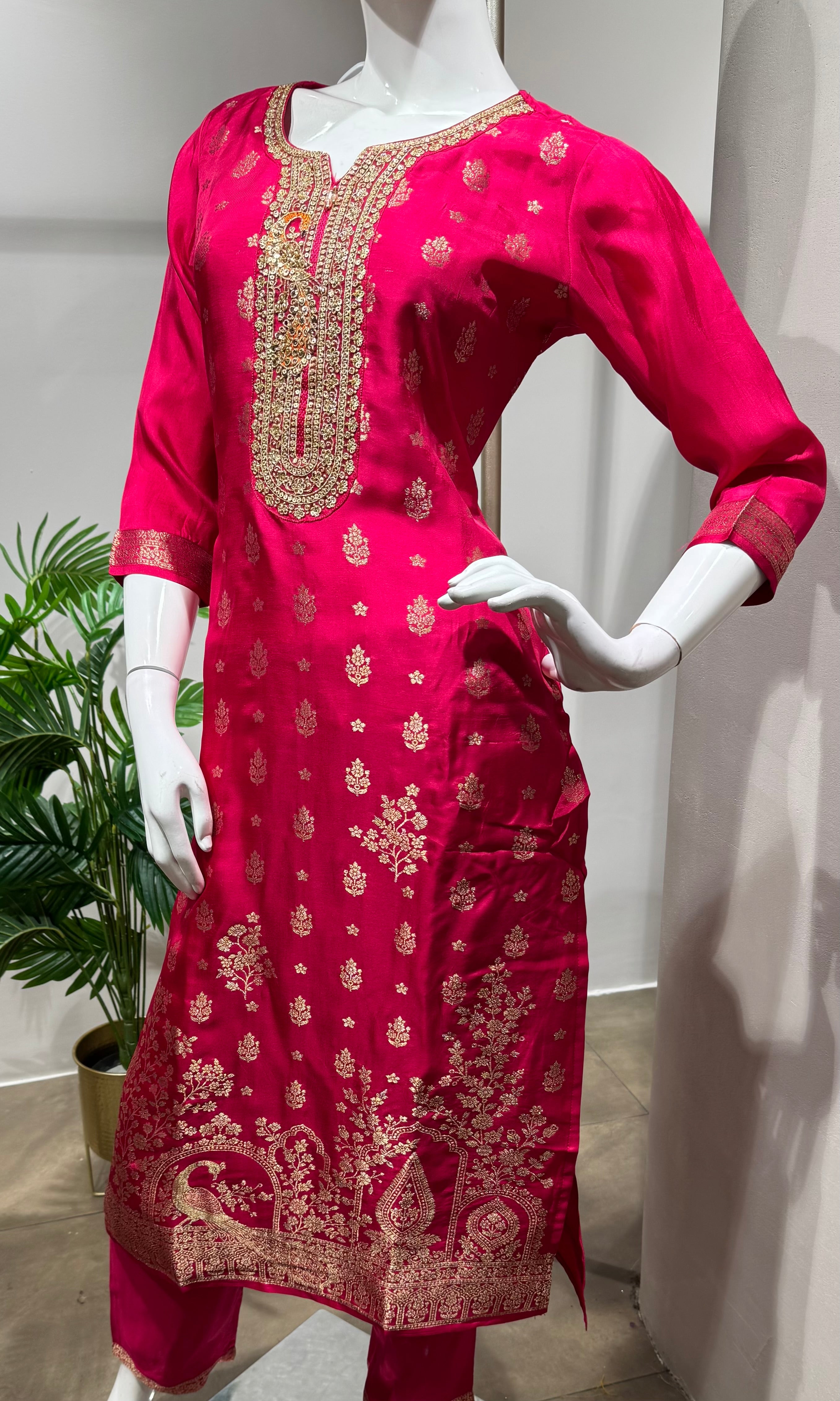 Pink embroidered kurta pant with dupatta set