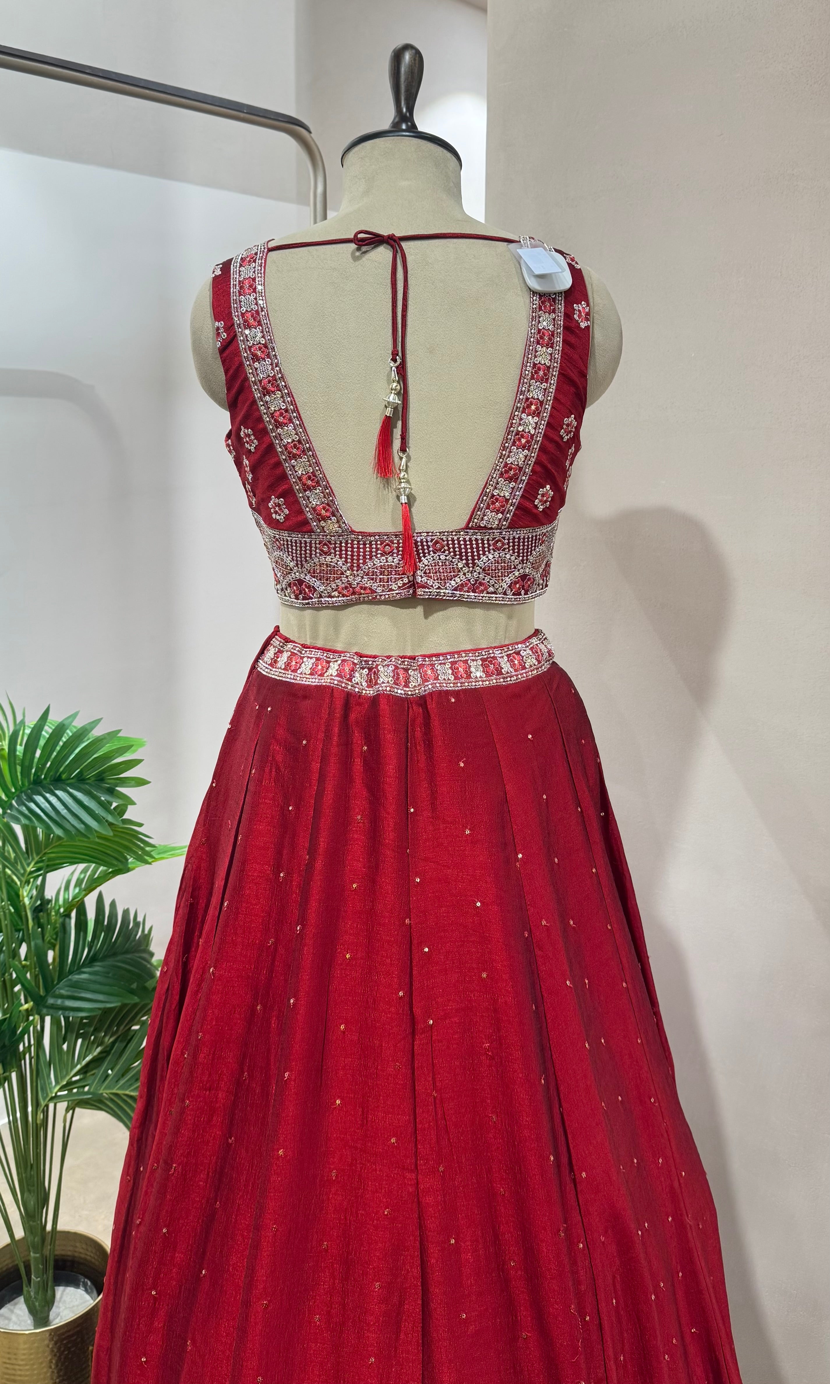 Maroon embroidered Lehenga with dupatta