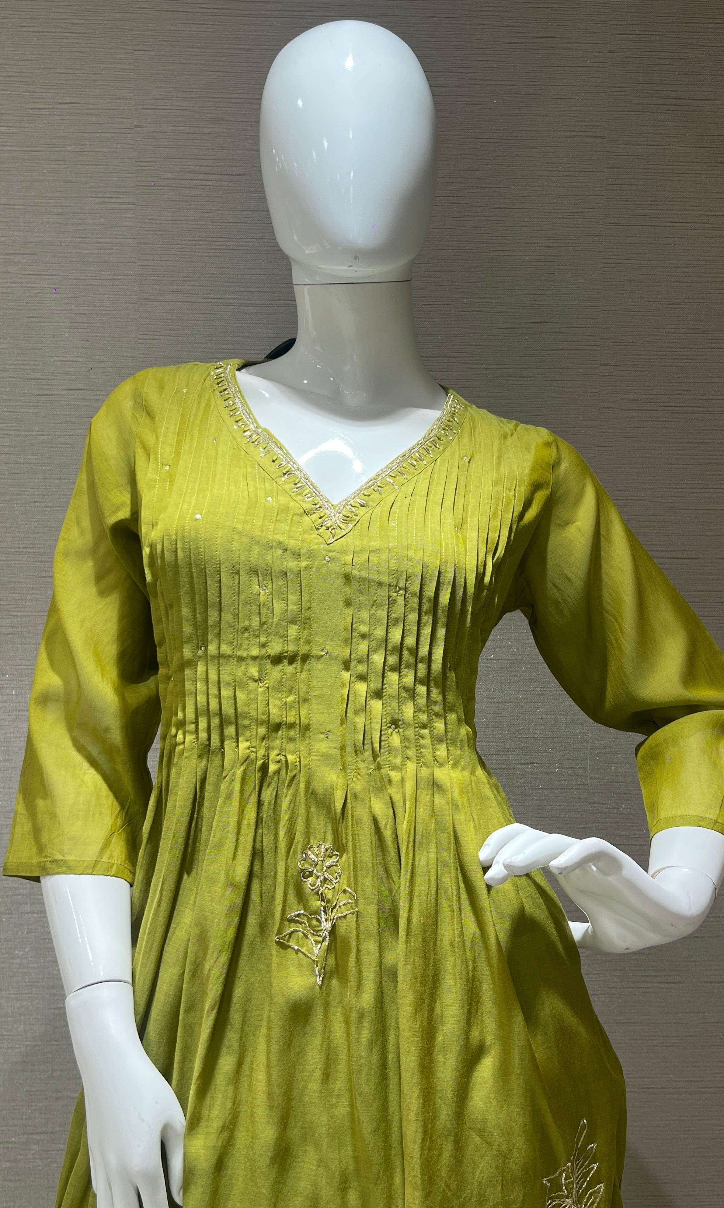 Green Anarkali - MUL CHANDERI KURTA SET