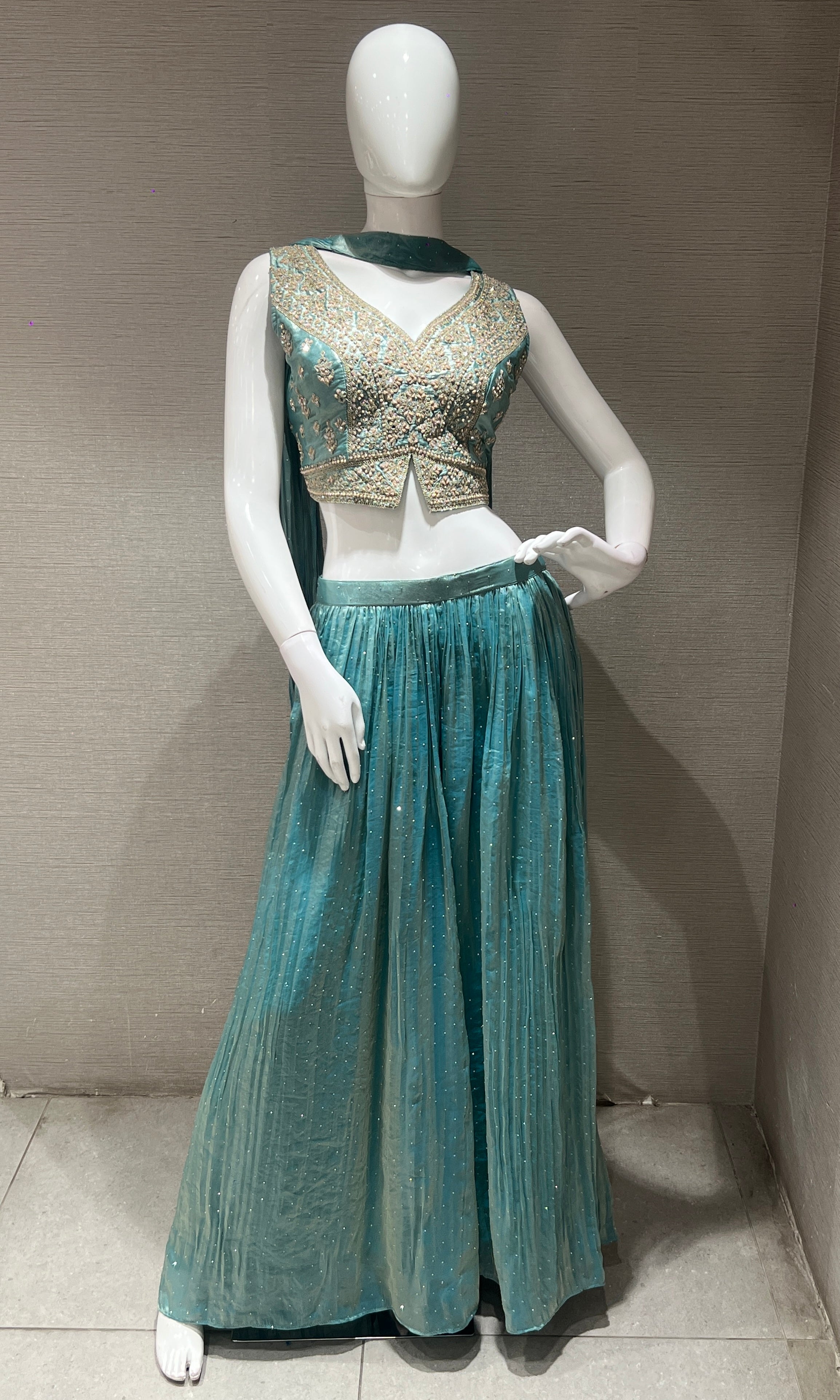 Sea blue EMBROIDERED palazzo SET