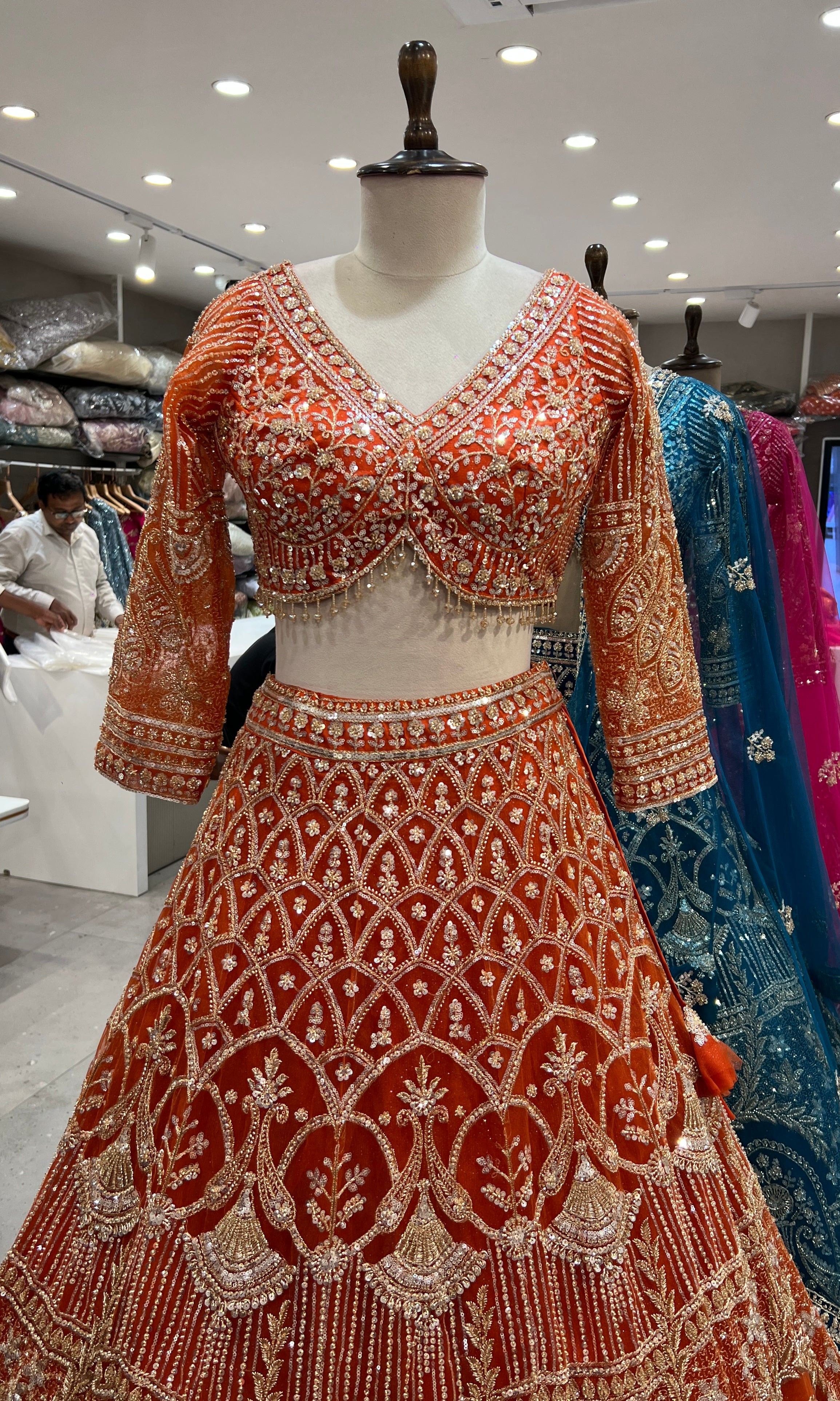 Orange GOLDEN EMBROIDERY Lehenga