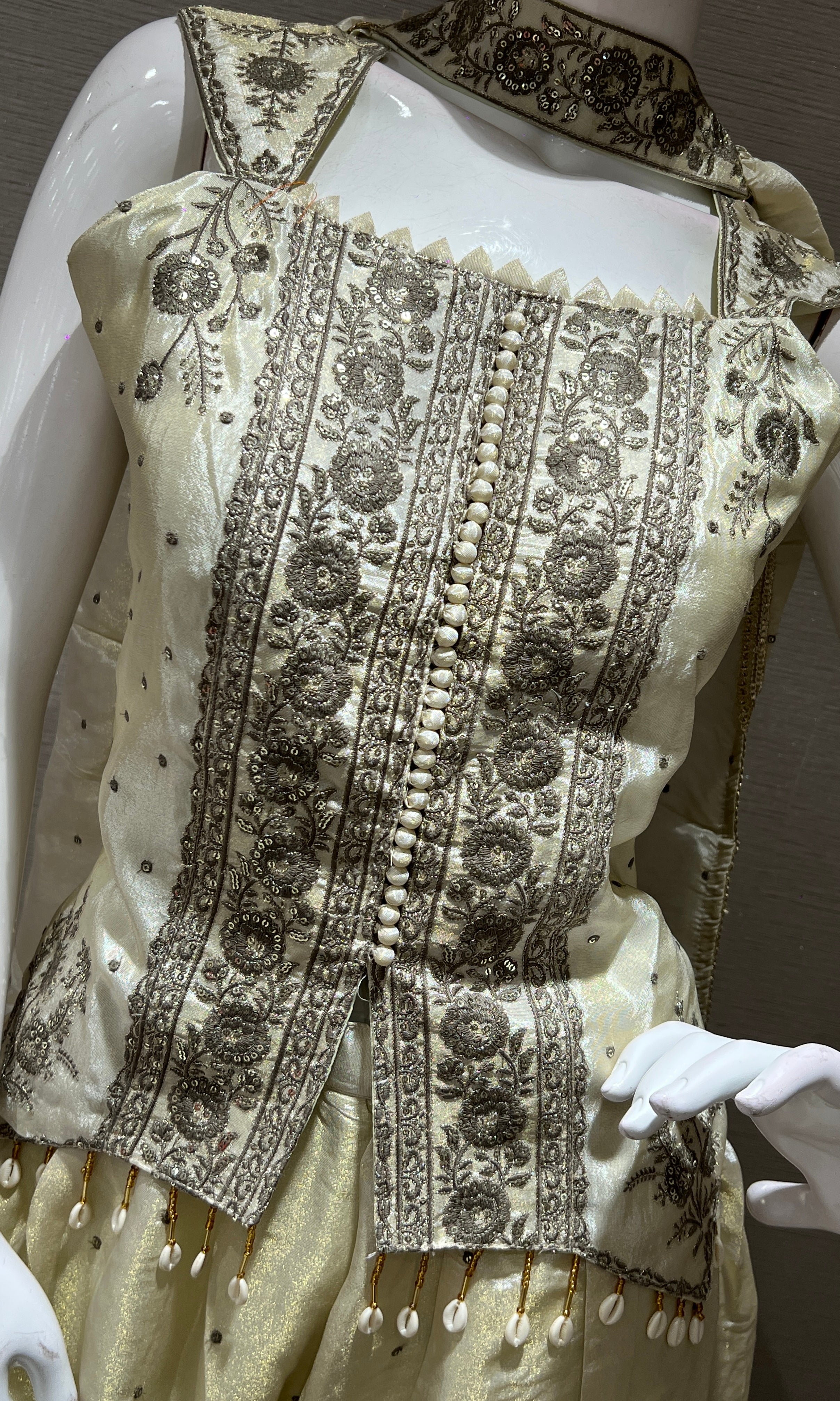 CREAM shimmer tissue short blouse Palazzo set