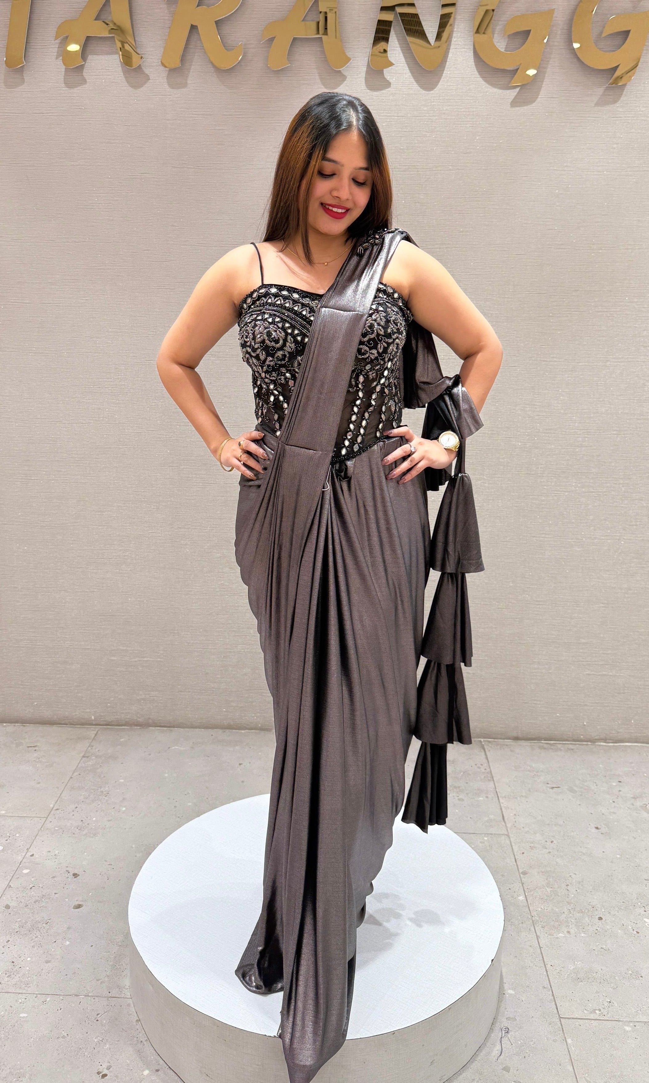 Grey one minute saree