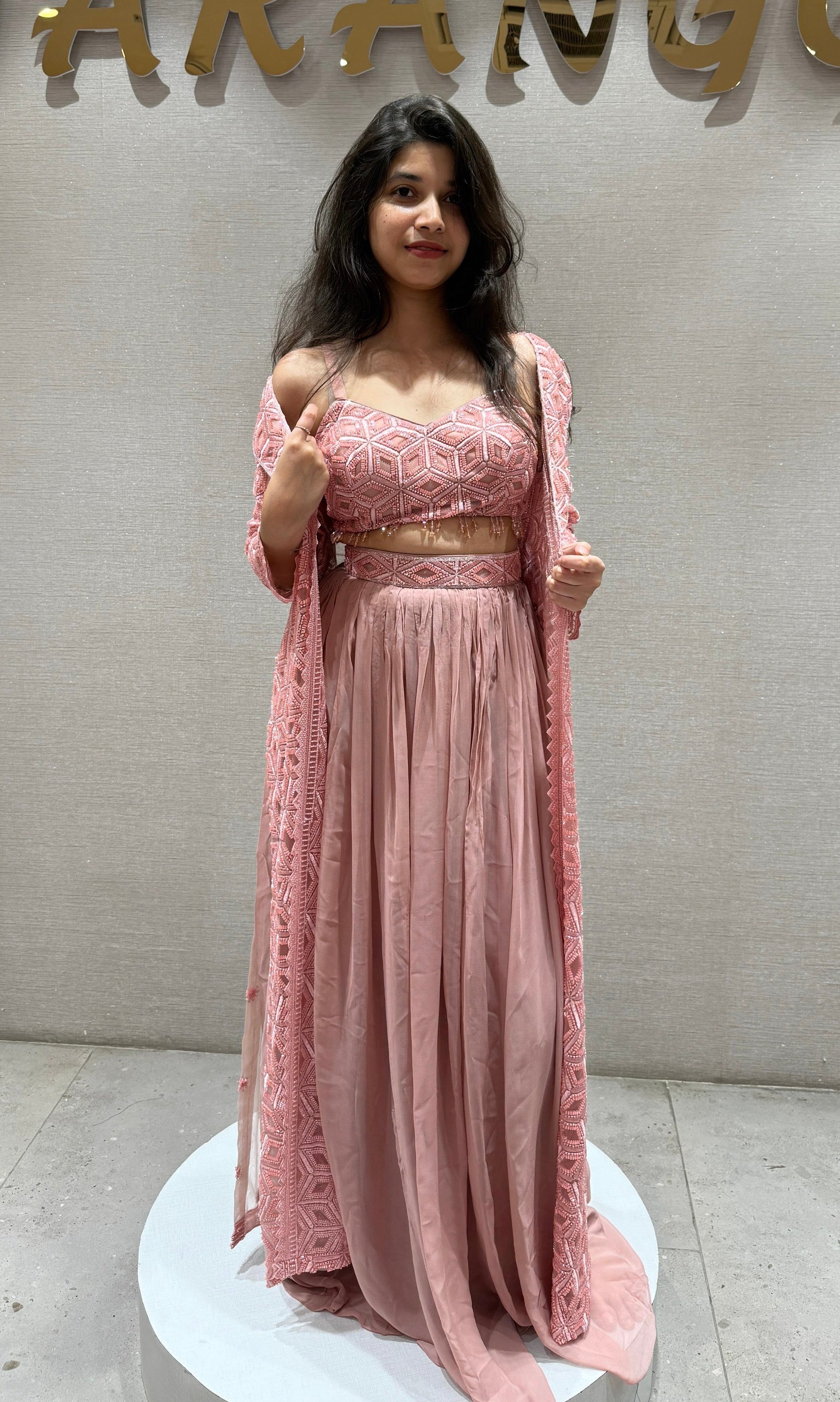Blush Pink Garden lehenga with Long Jacket