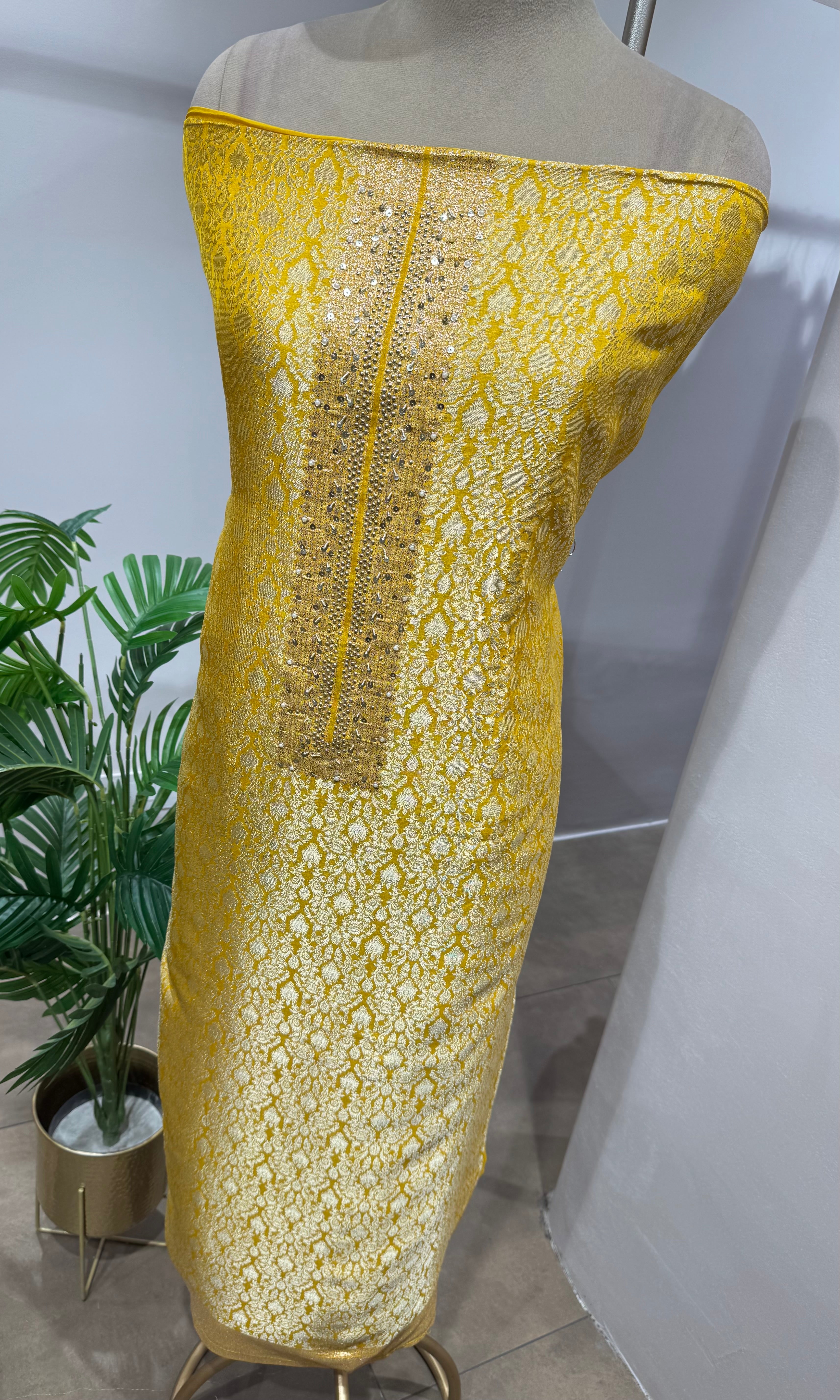 Yellow Georgette Banarasi DRESS MATERIAL