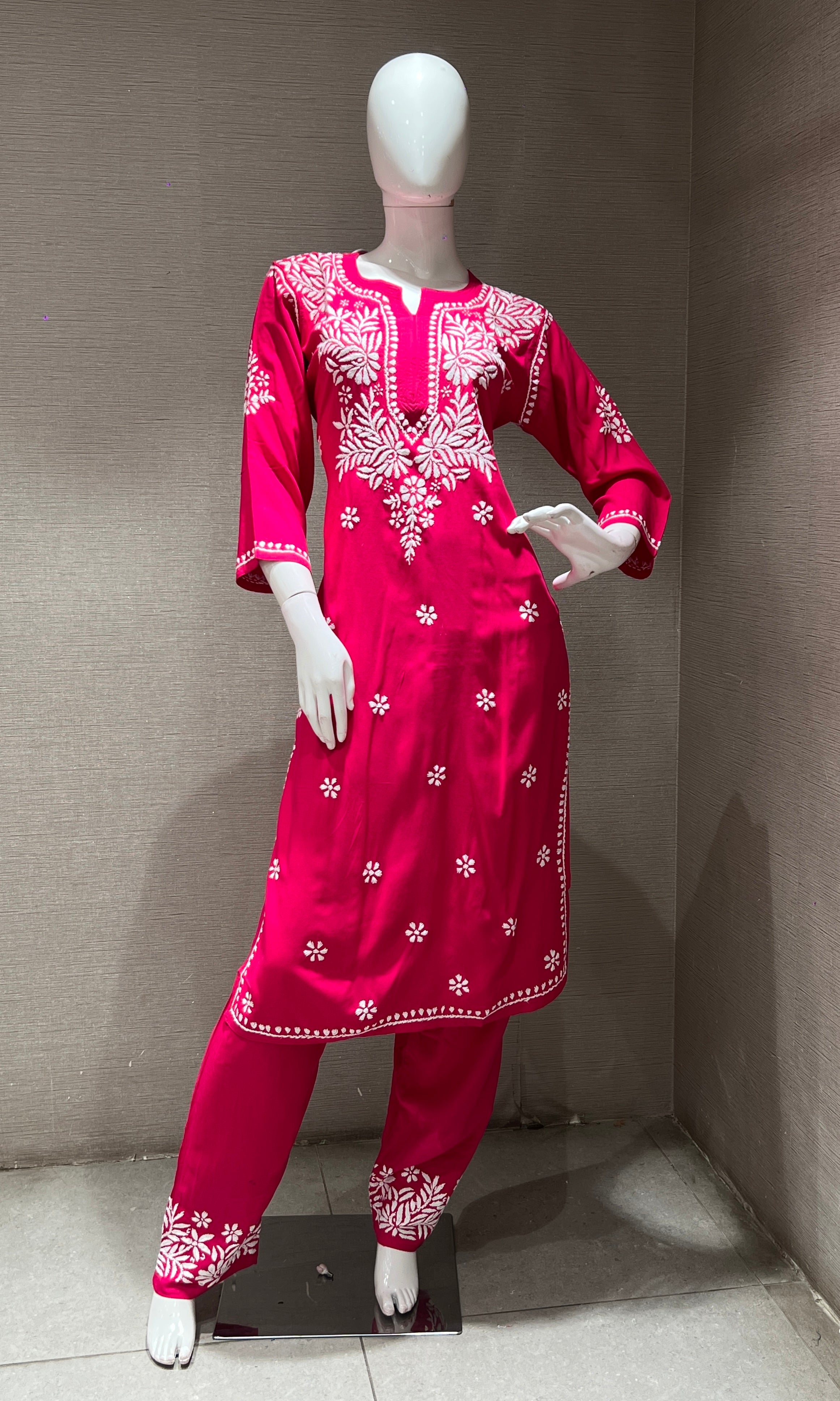 Rani pink CHINKANKARI KURTA SET