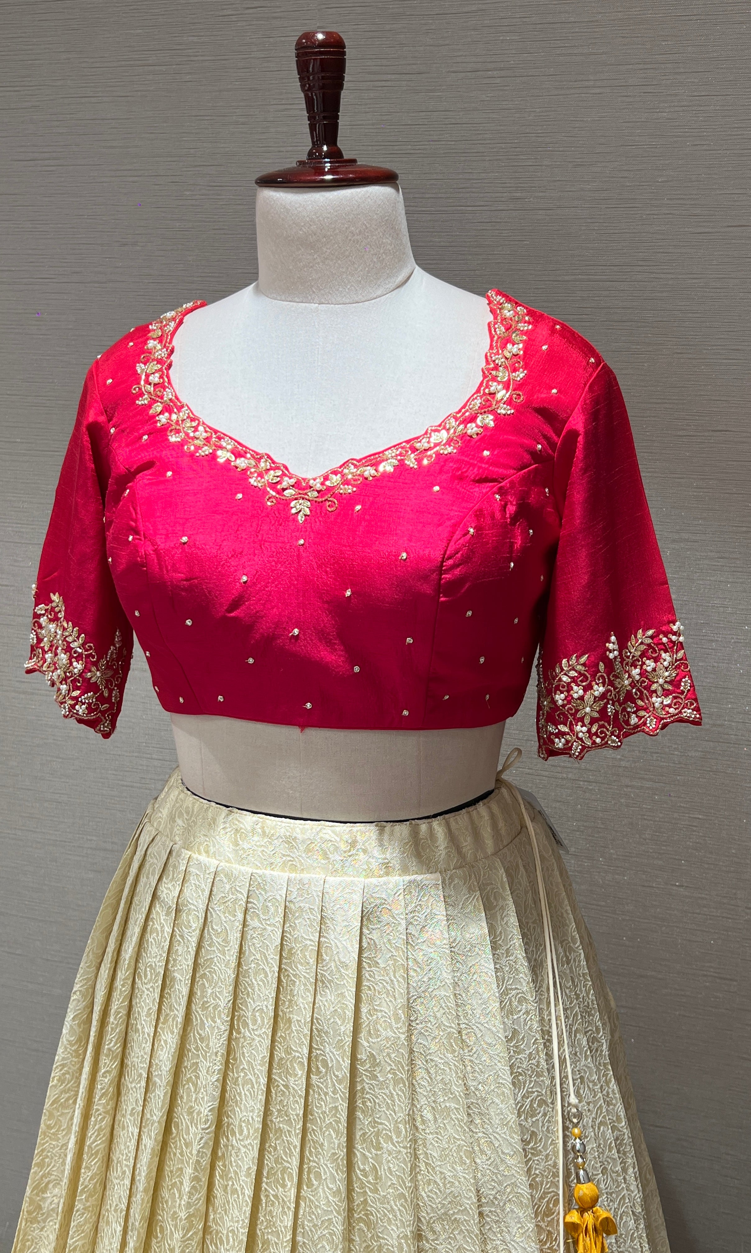 Cream and Pink Lehenga