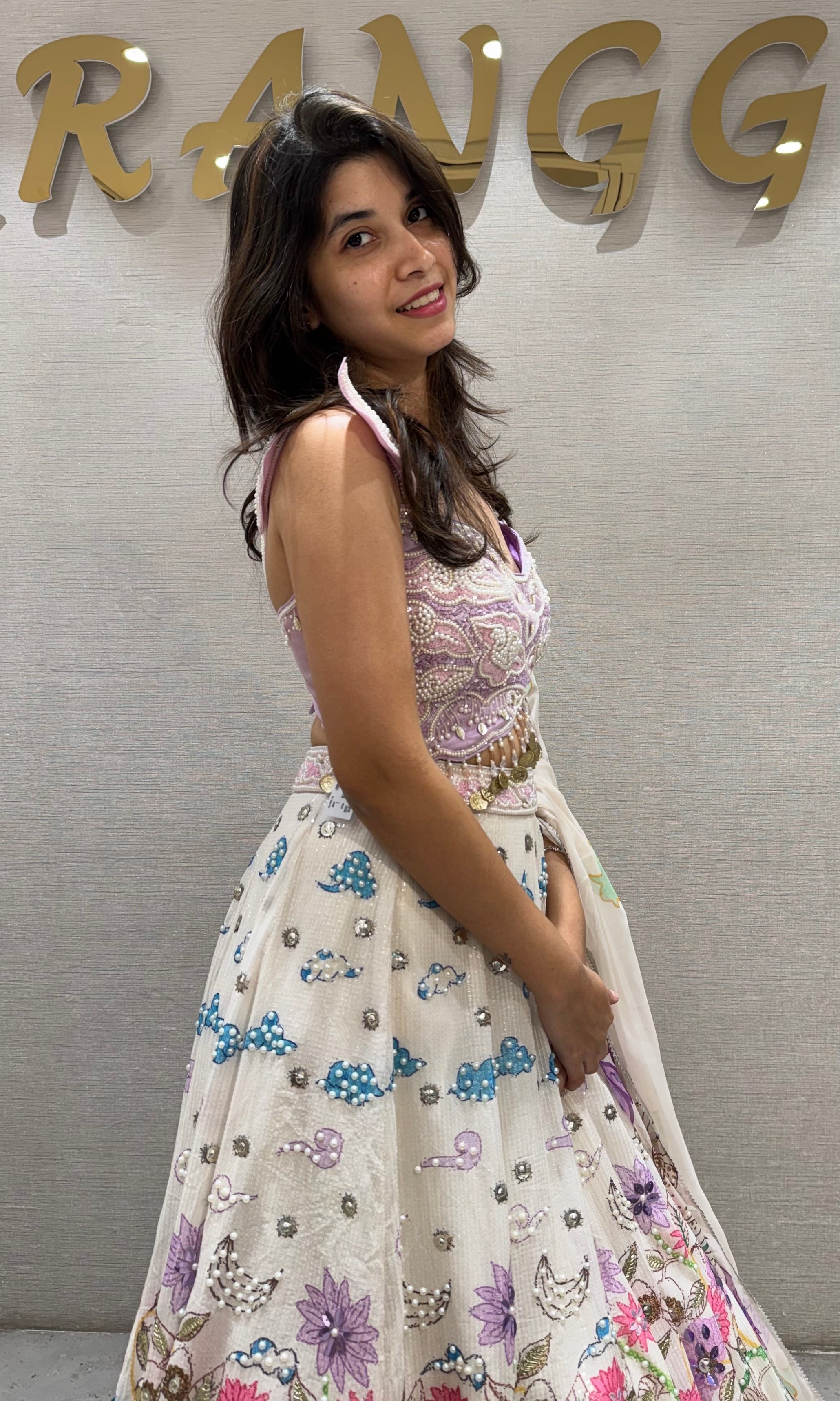 White Multicolor Floral Printed LEHENGA