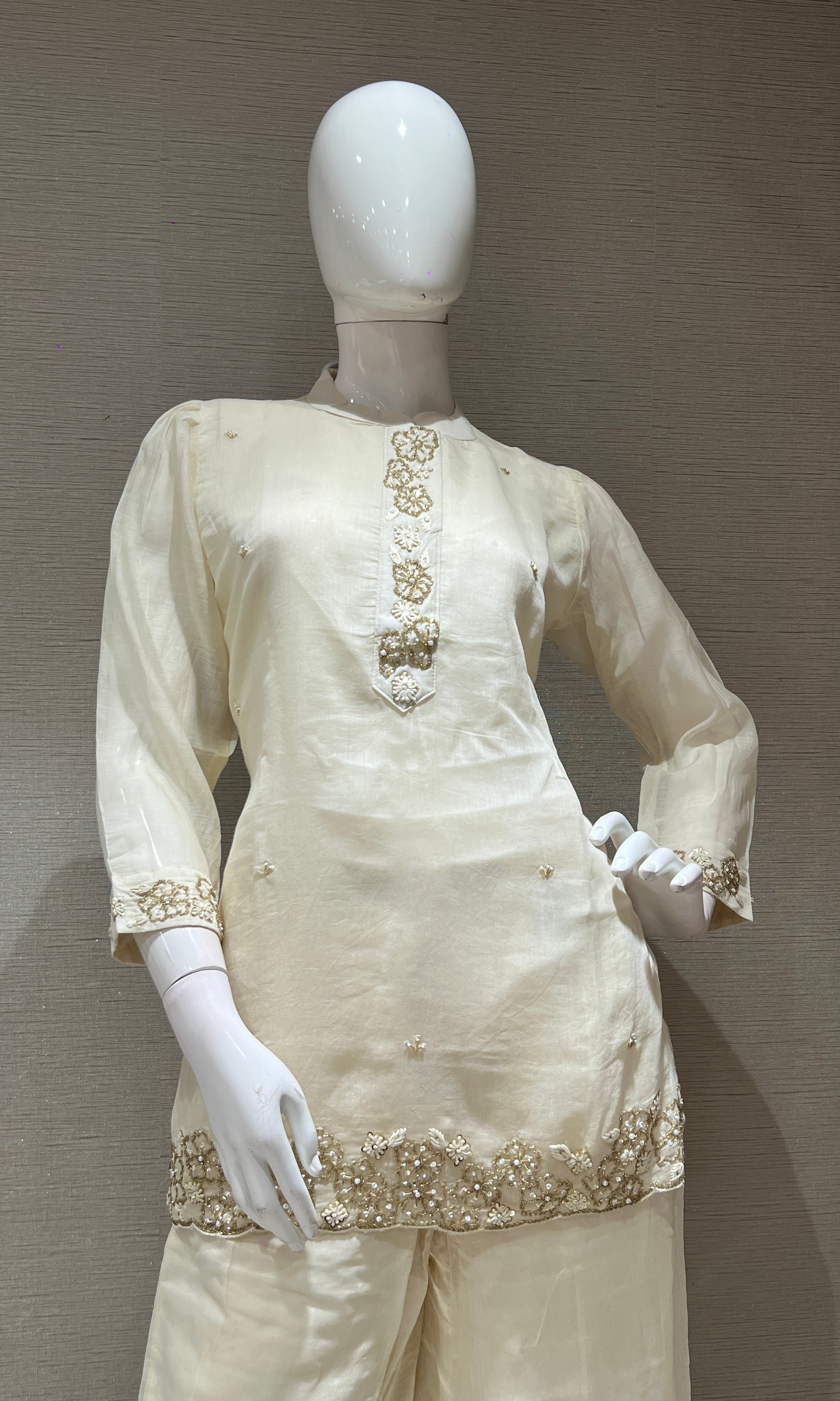 Cream FLORAL EMBROIDERED PALAZZO SET