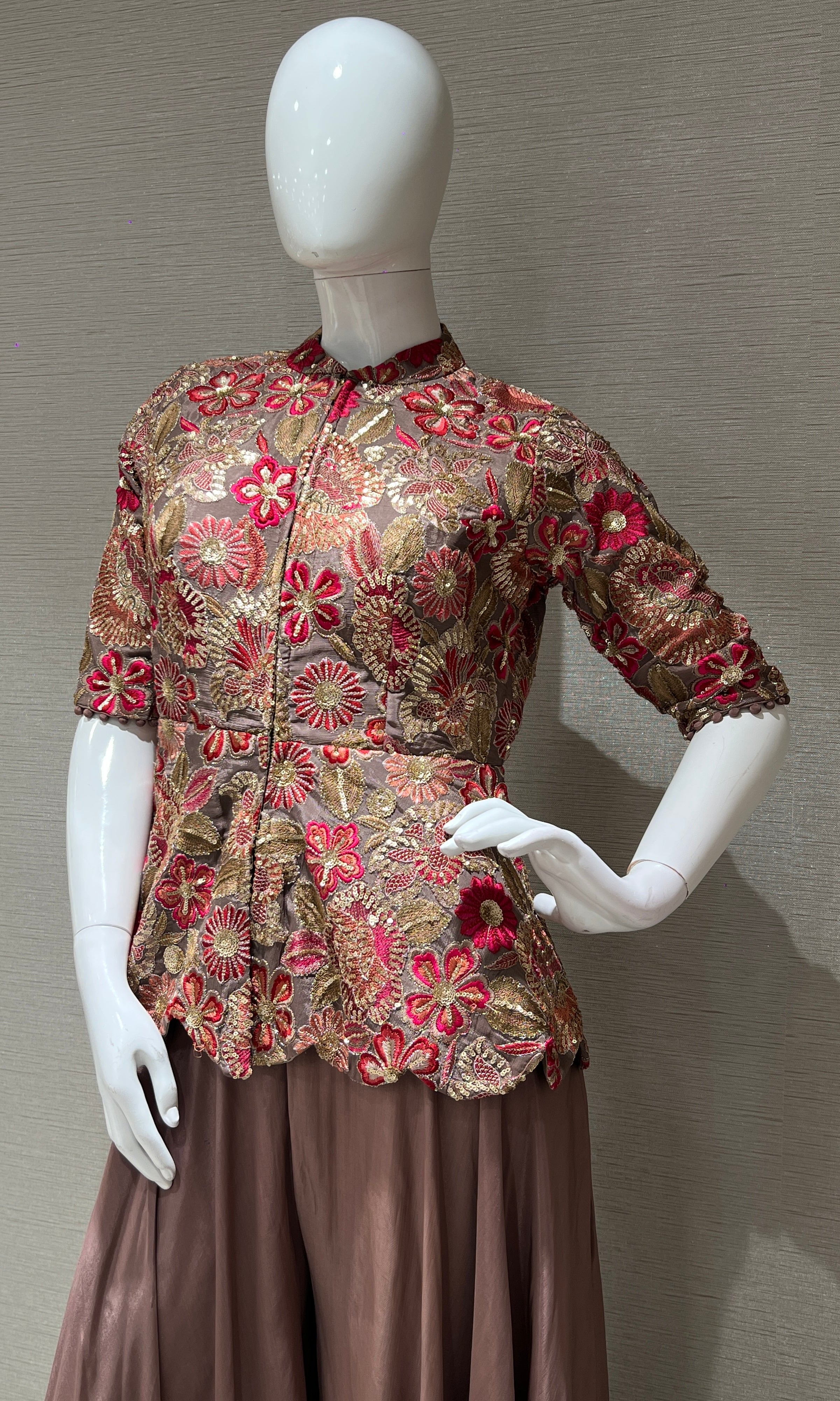 Light brown floral peplum palazoo