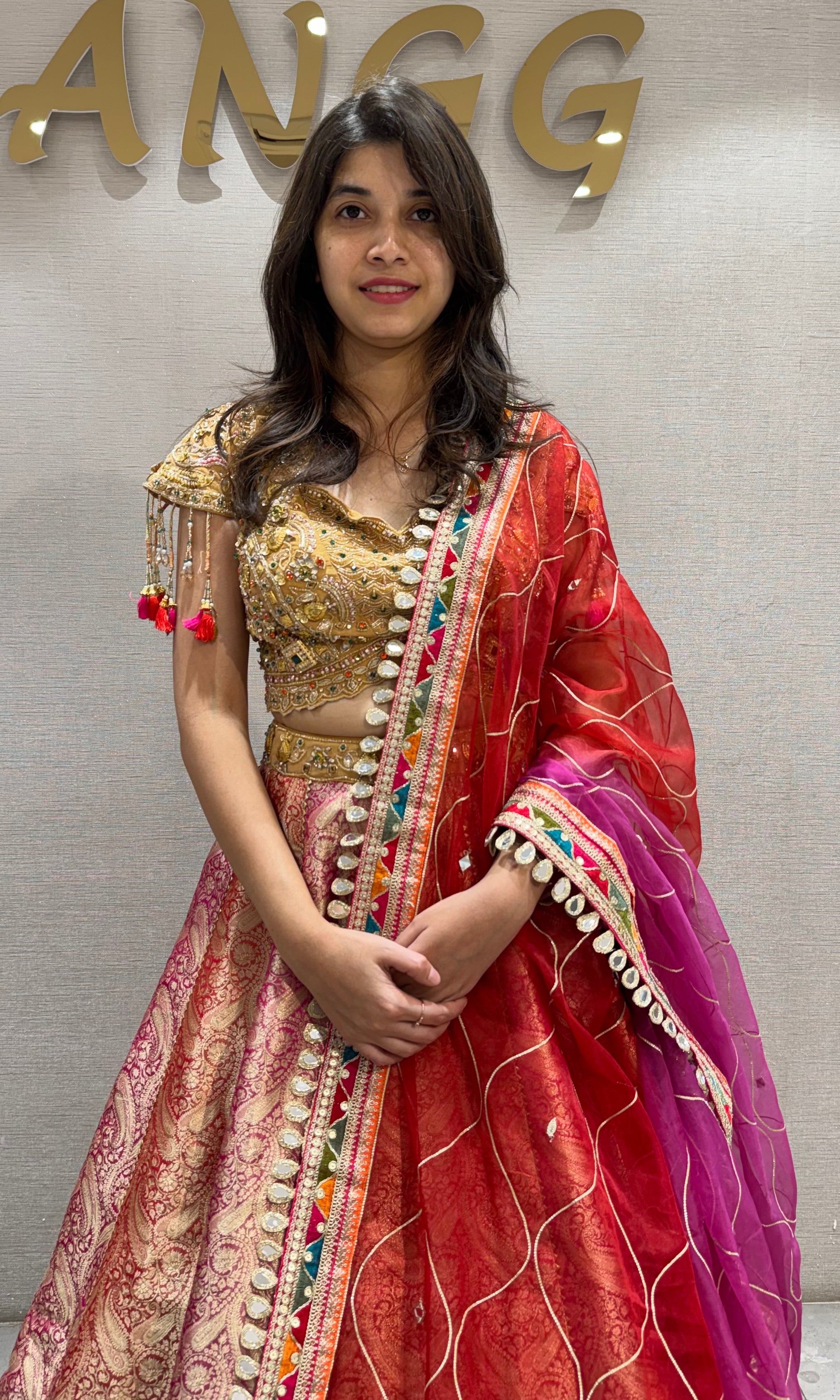 Multicolor Embroidered Banarasi Silk Lehenga