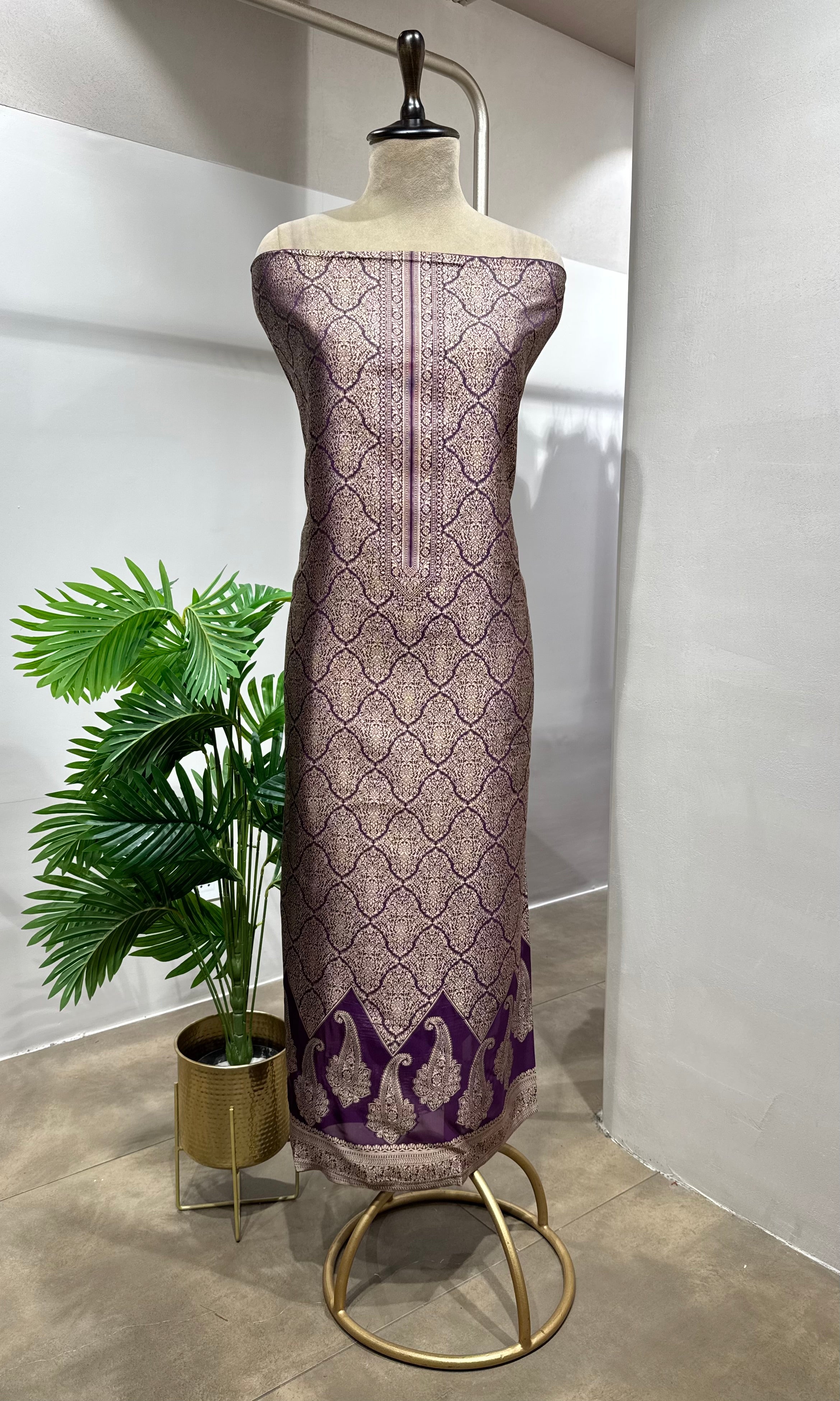 Wine Banarasi Silk DRESS MATERIAL