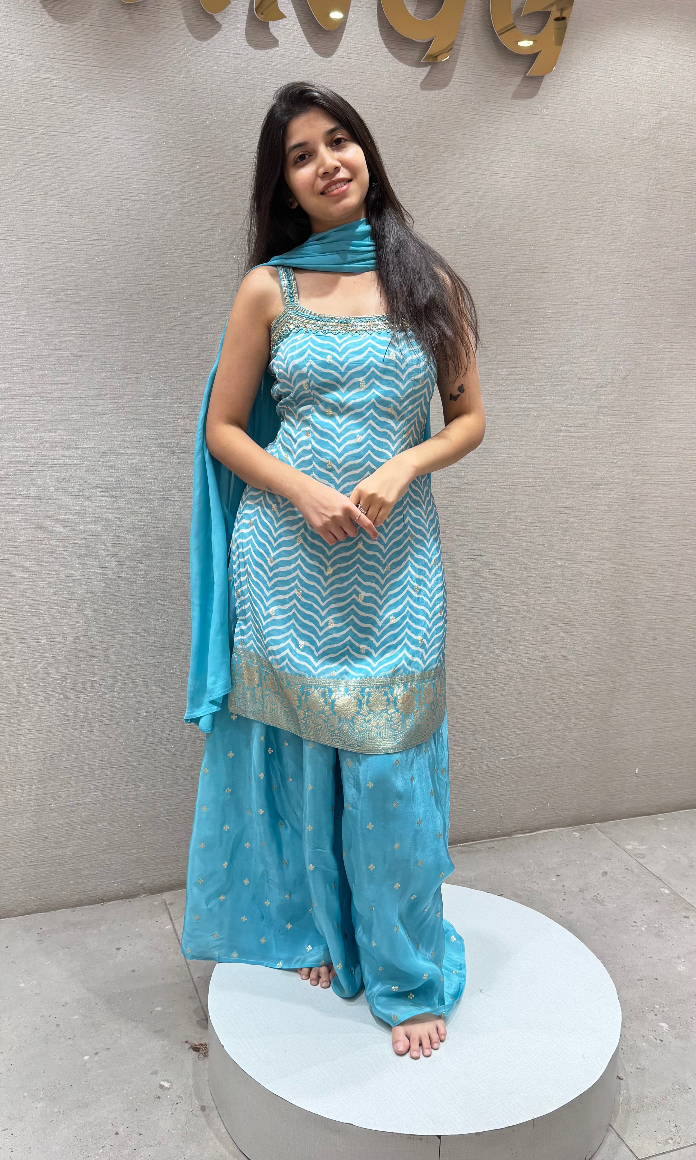 LIGHT Blue Silk Sharara set