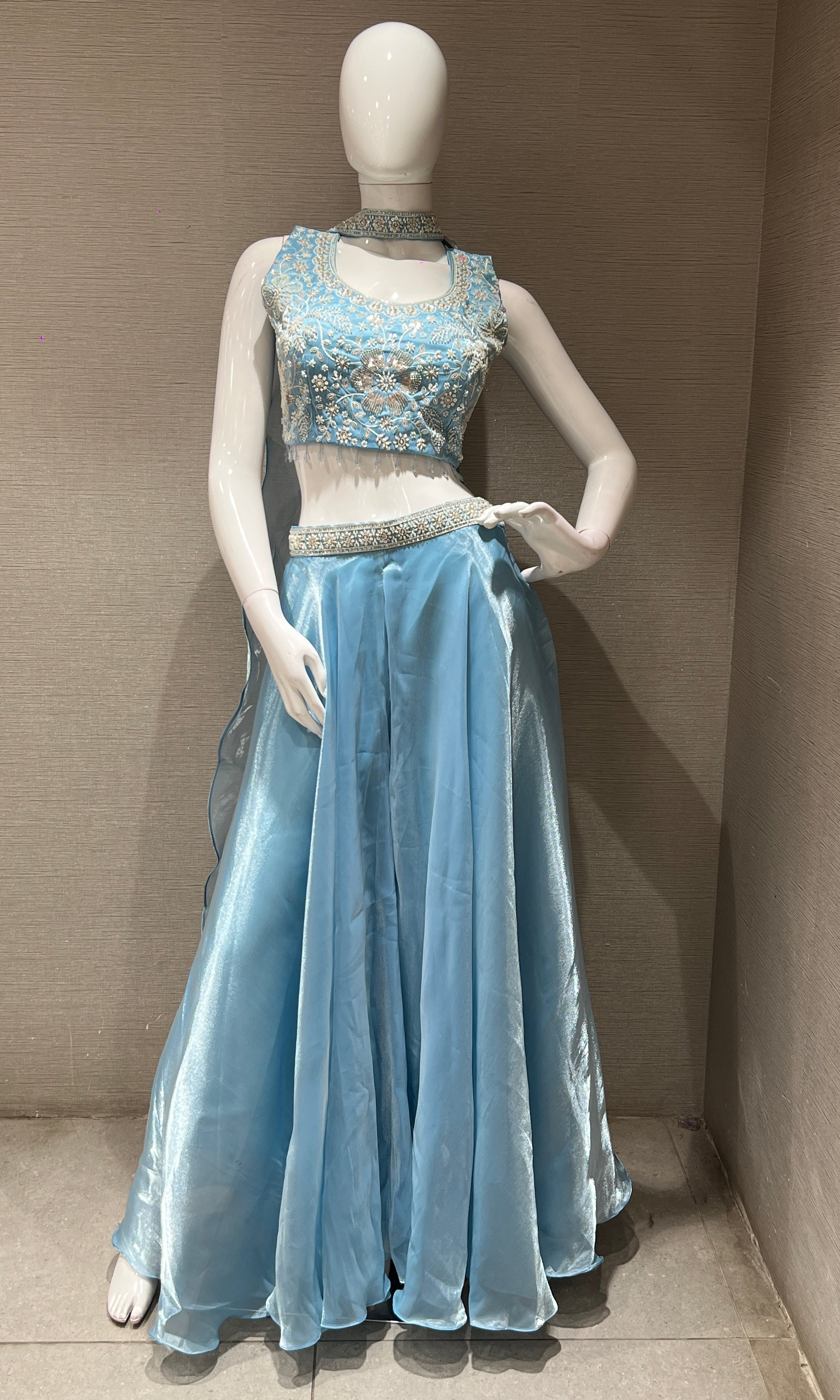 Light Blue Sequined Embroidered Palazzo Set