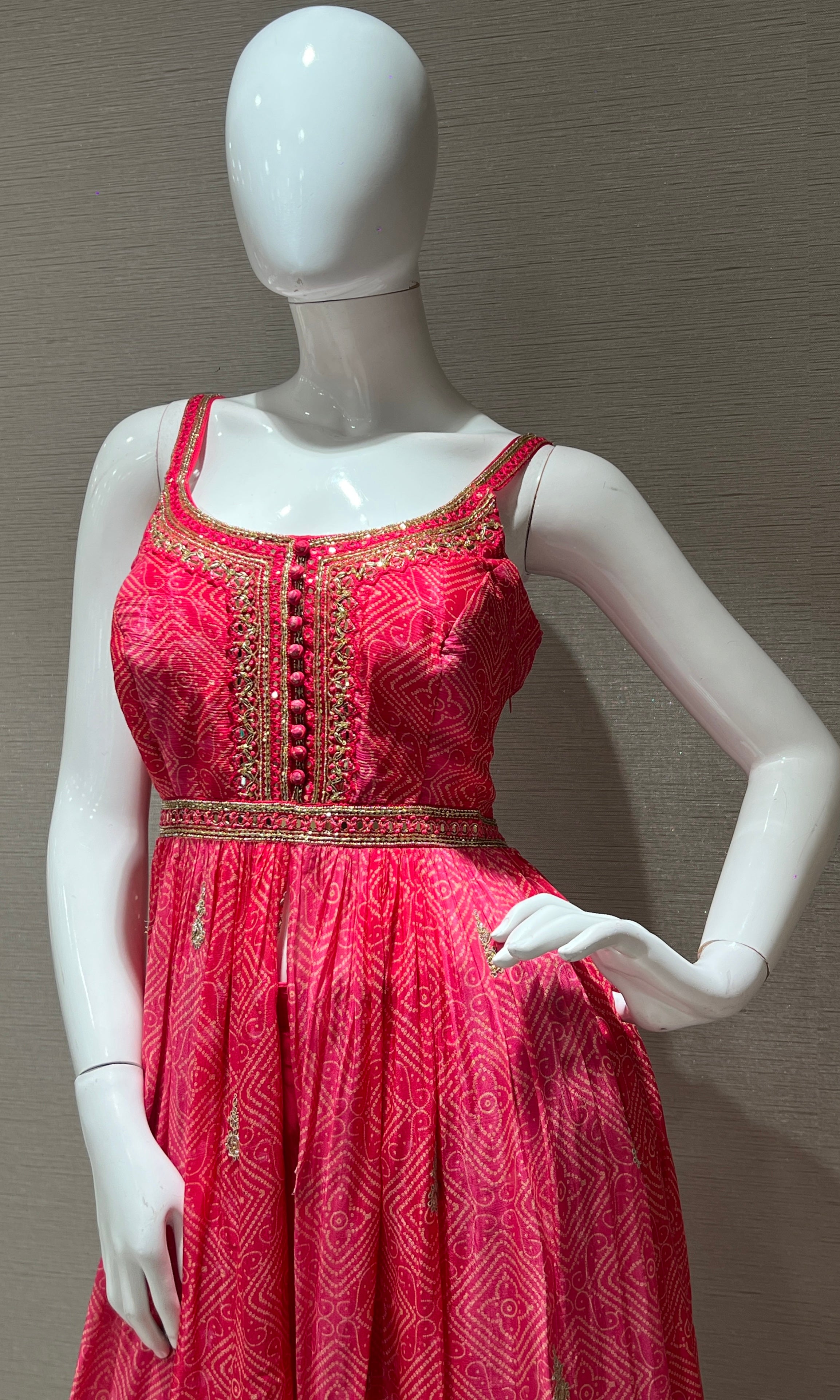 Pink front slit kurta with palazzo pants