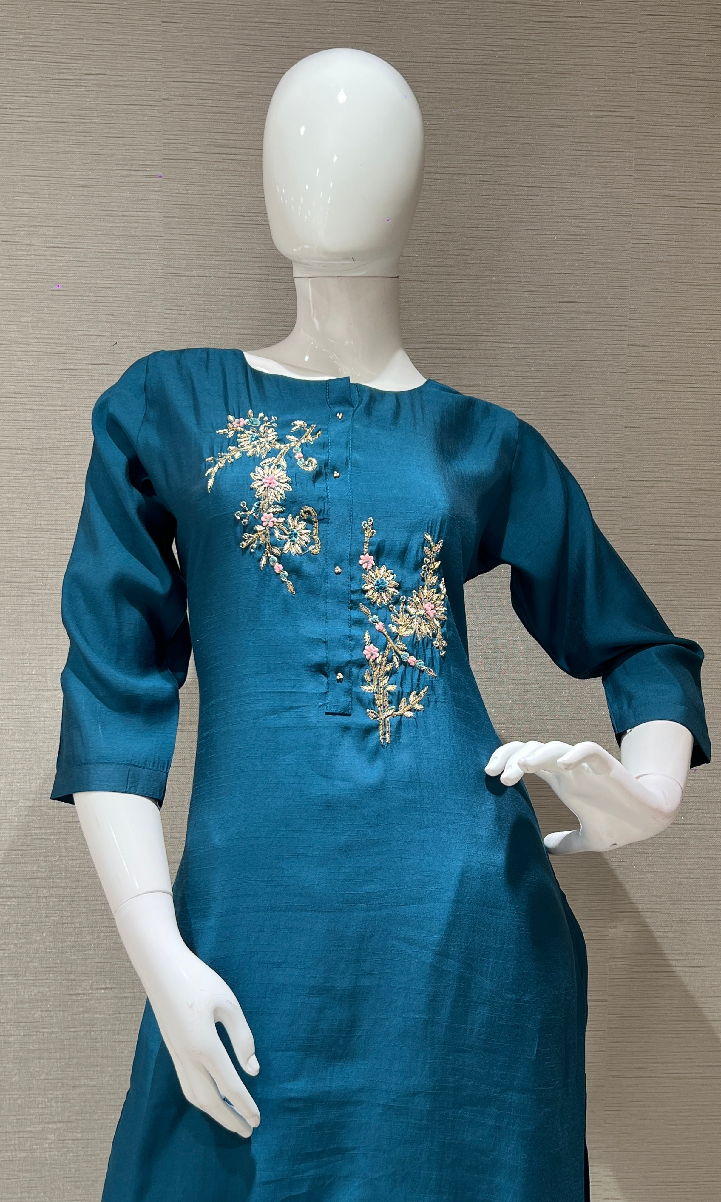 Blue Embroidered Kurta set with dupatta