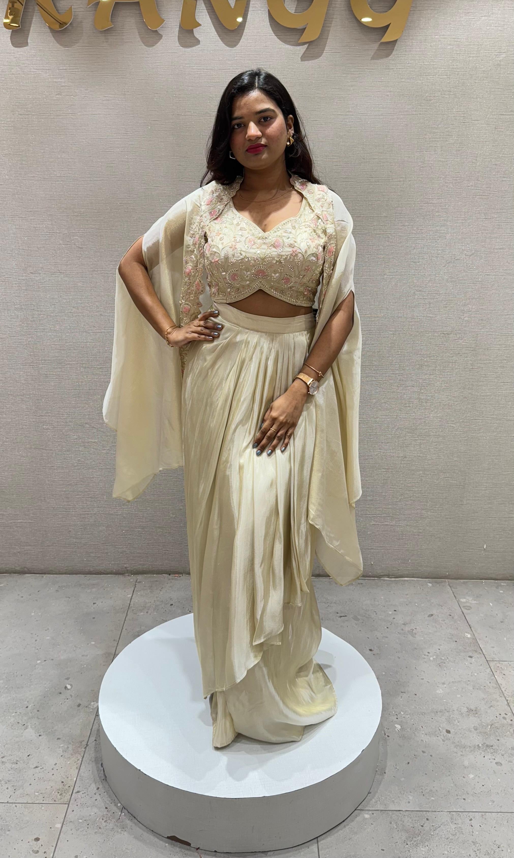 Cream EMBROIDERED SKIRT WITH CAPE