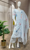 BLUE FLORAL MOTIFS COTTON KURTA SET