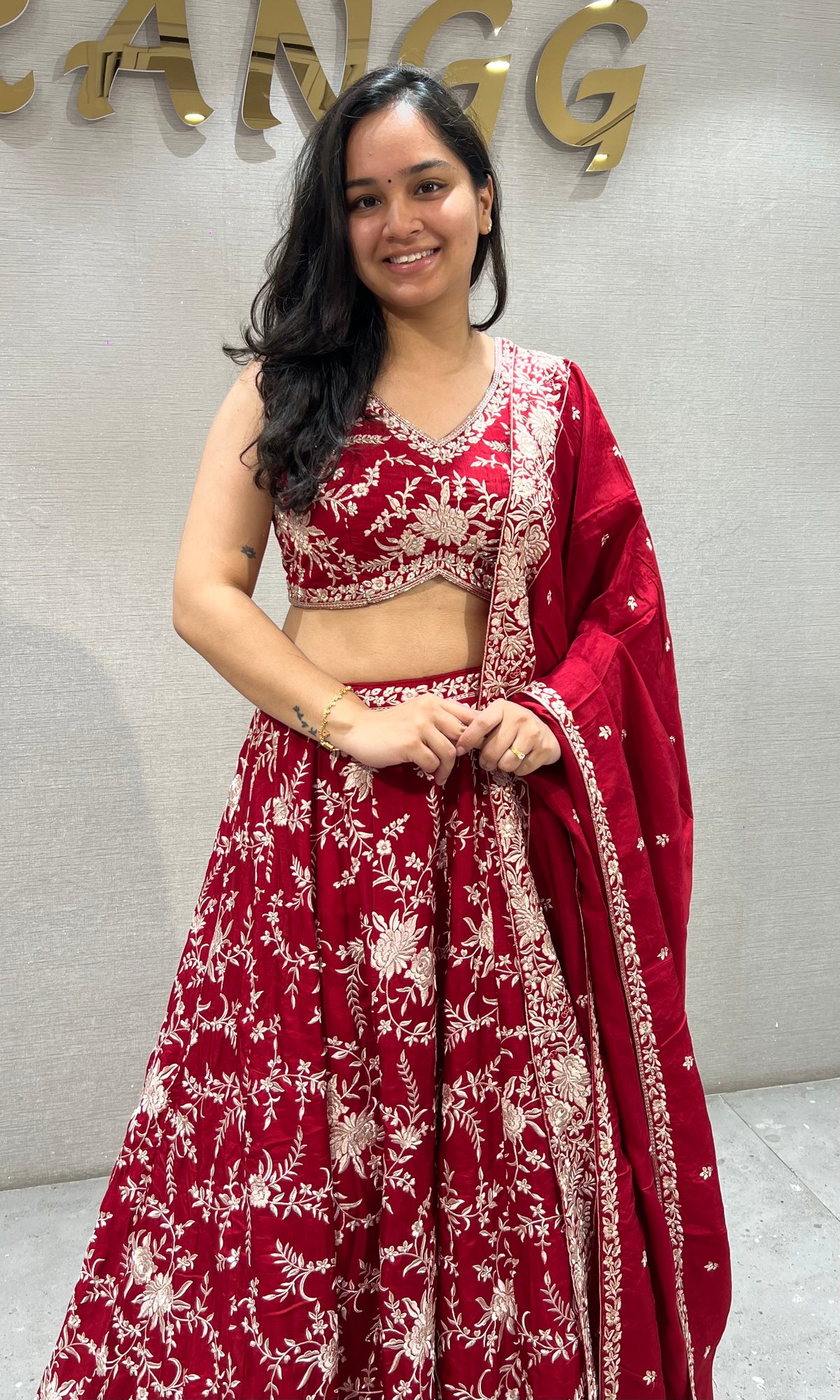 Maroon & Silver Floral Ethnic Lehenga Set with Dupatta
