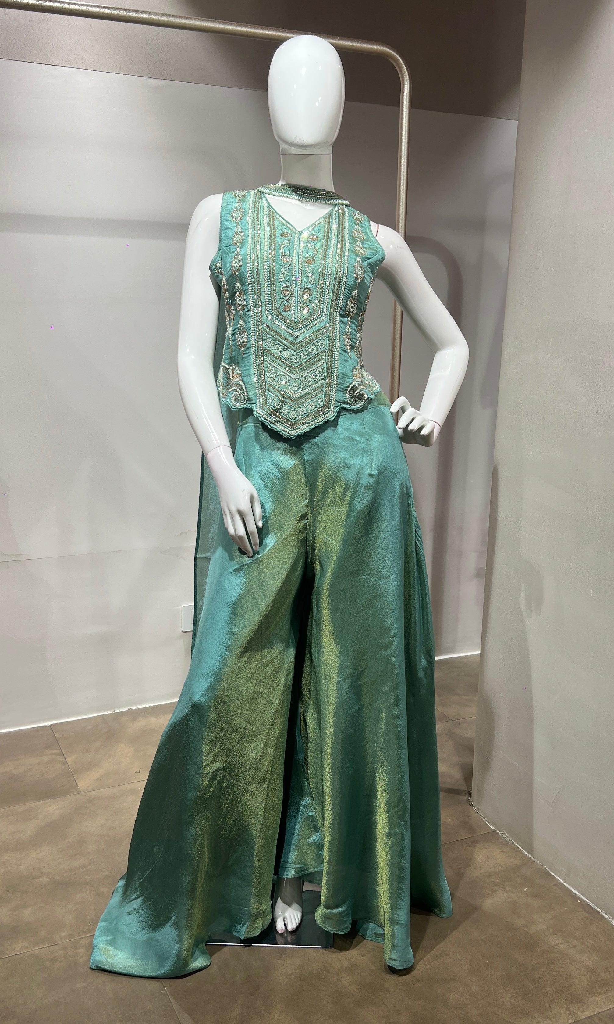 Light Green Tissue Corset Flared Palazzo Set