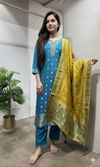 Rama blue silk kurta set with dupatta