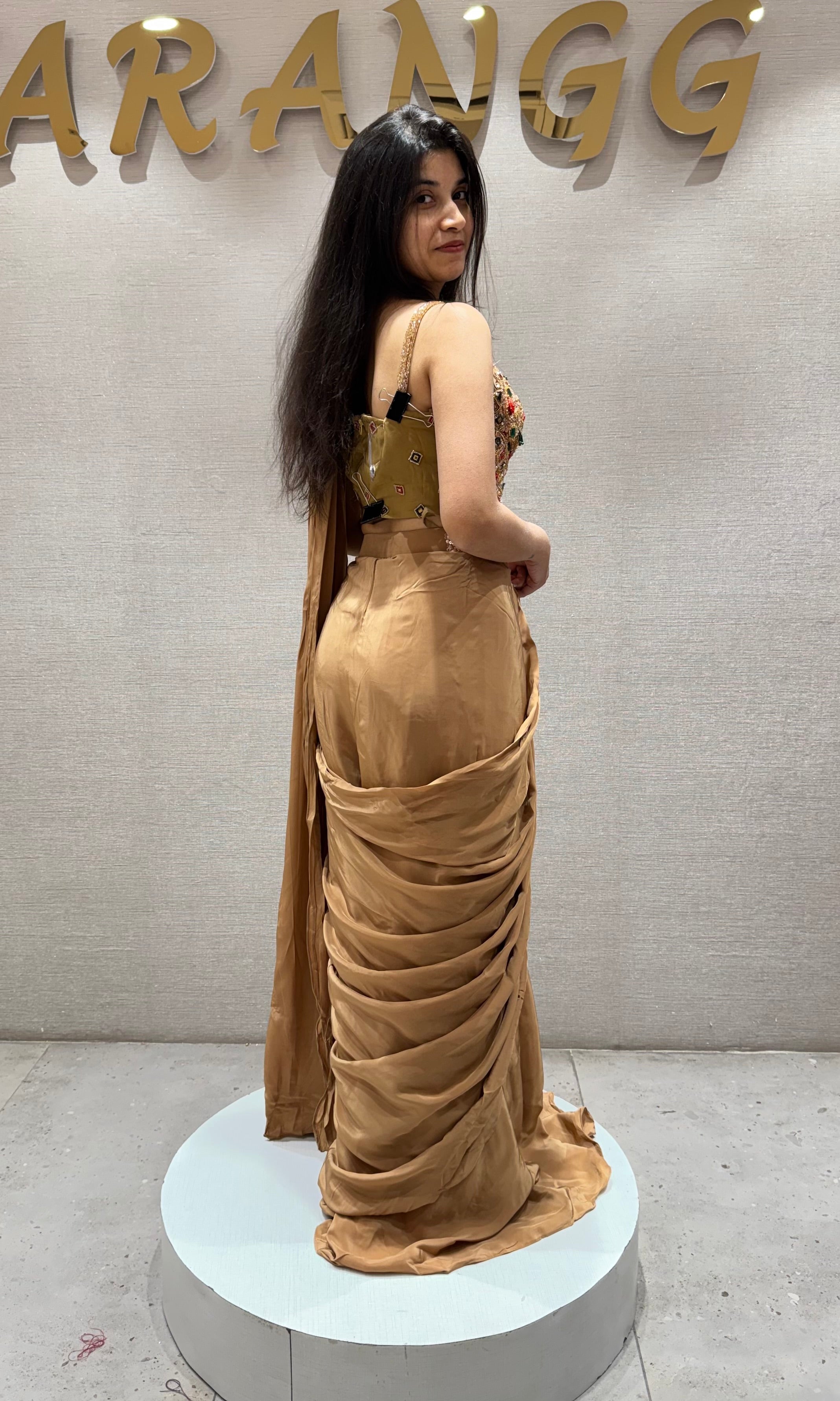LIGHT BROWN Satin Silk Draped saree