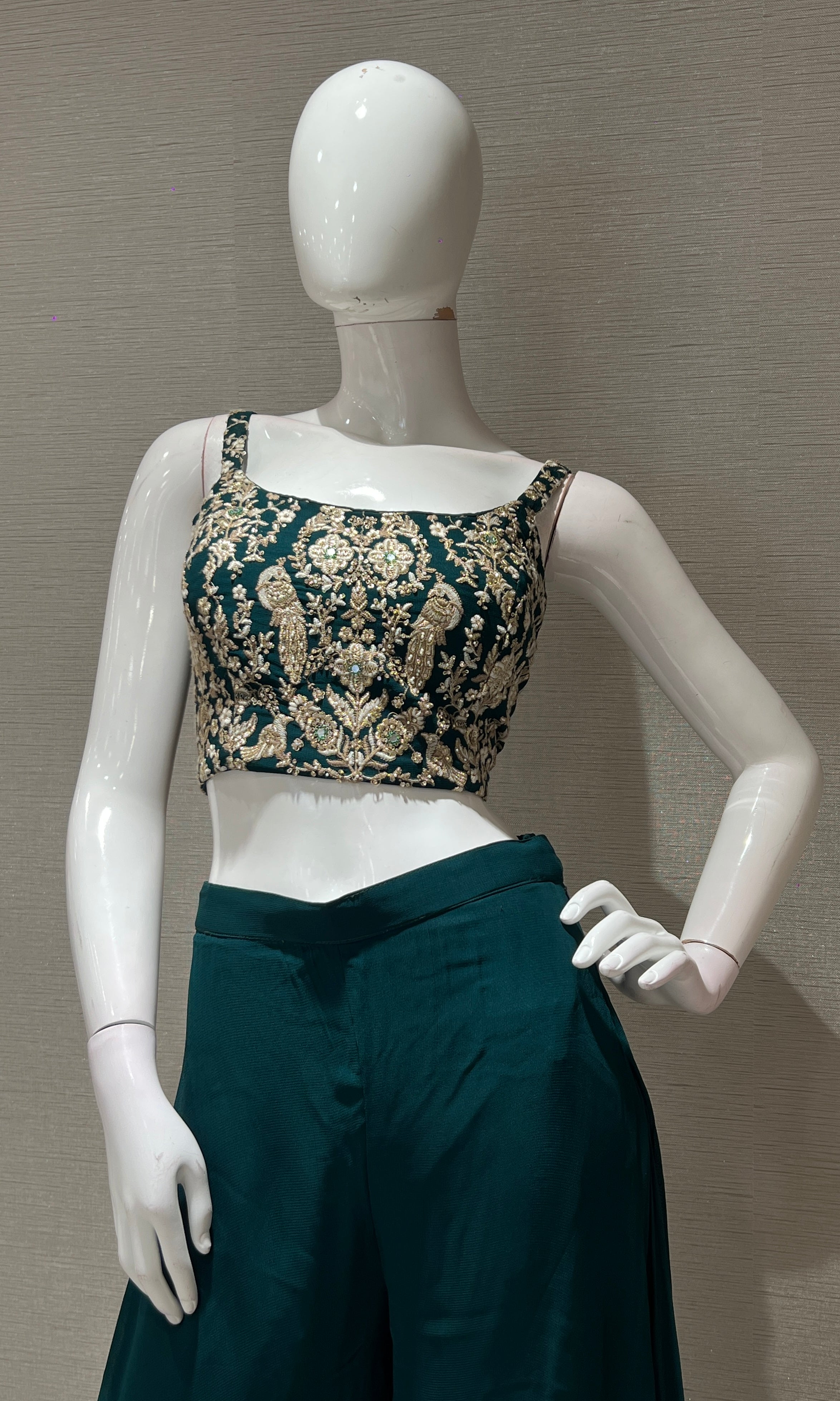 Green EMBROIDERED palazzo SET WITH JACKET