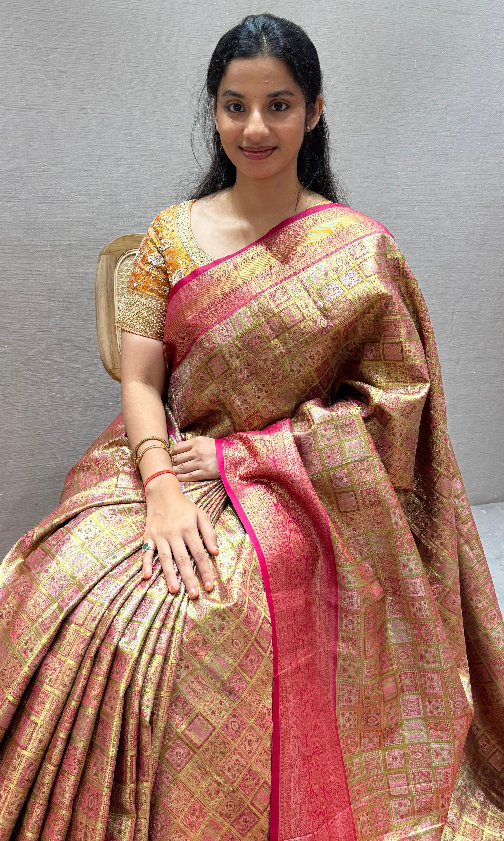 Pink saree with ready blouse