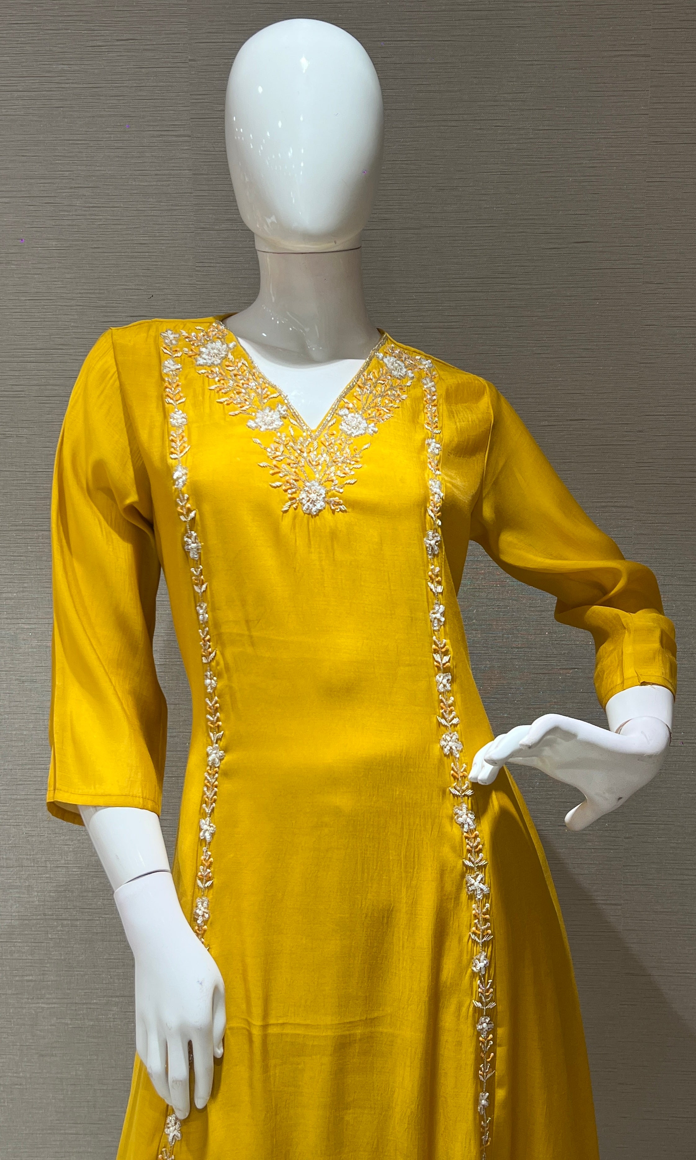 Mustard yellow EMBROIDERED kurta set