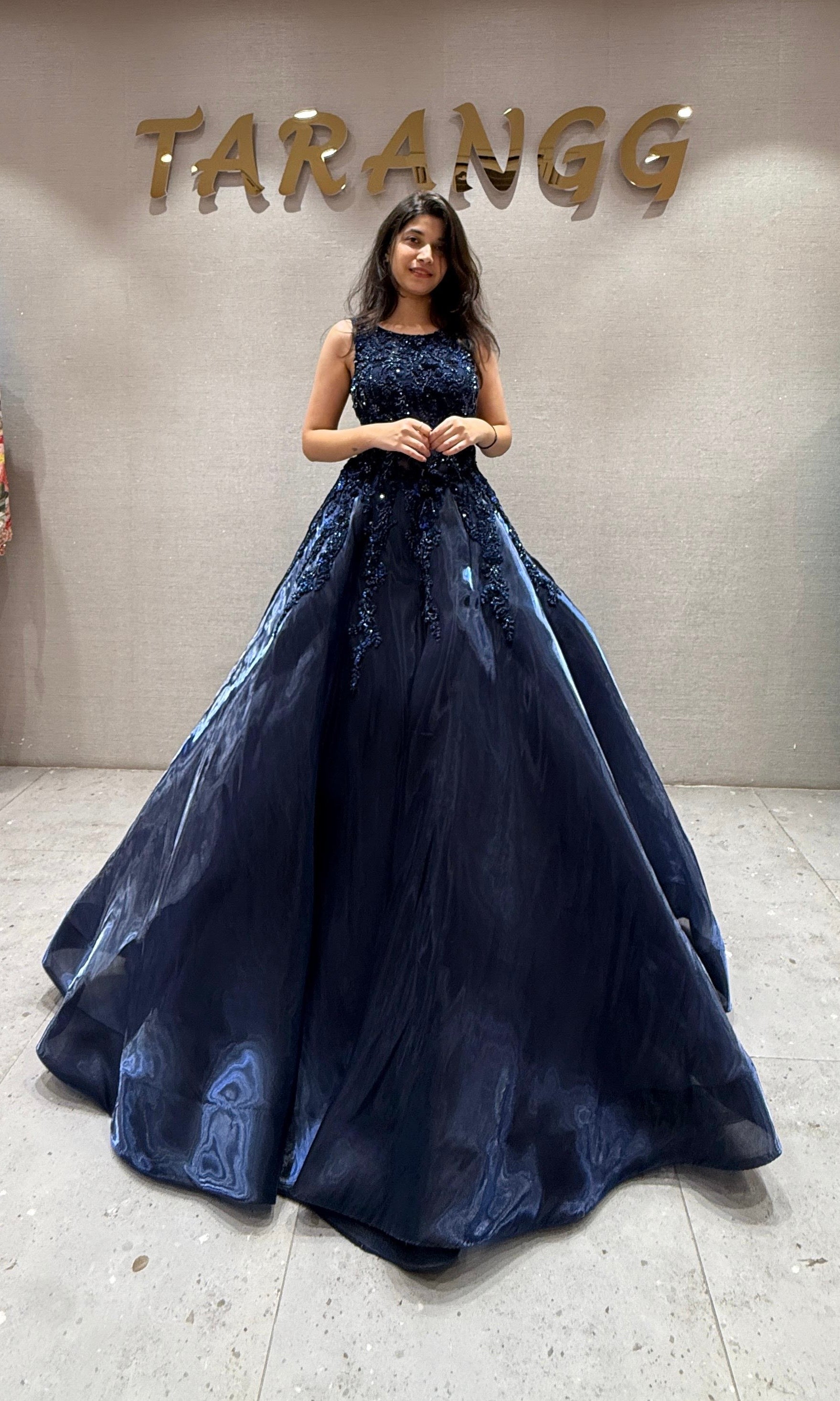 Midnight Shimmer Floral Ball Gown