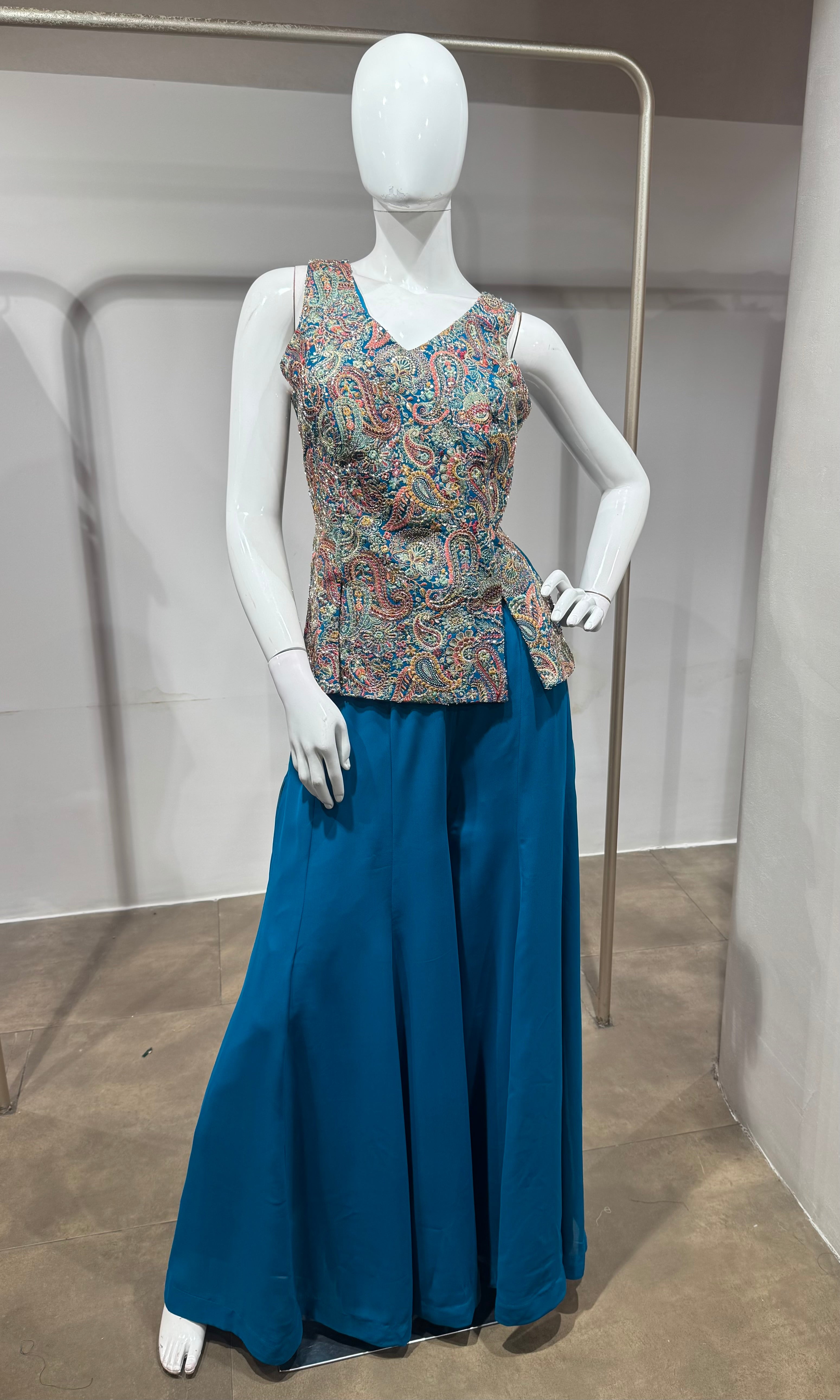 Rama Embroidered Peplum Palazzo Set