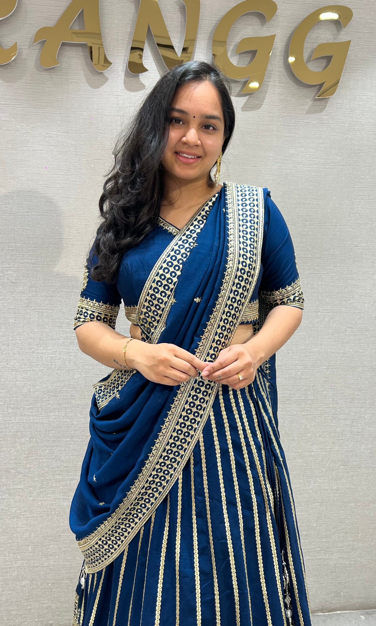 Peacock Blue Georgette Embroidery Lehenga set