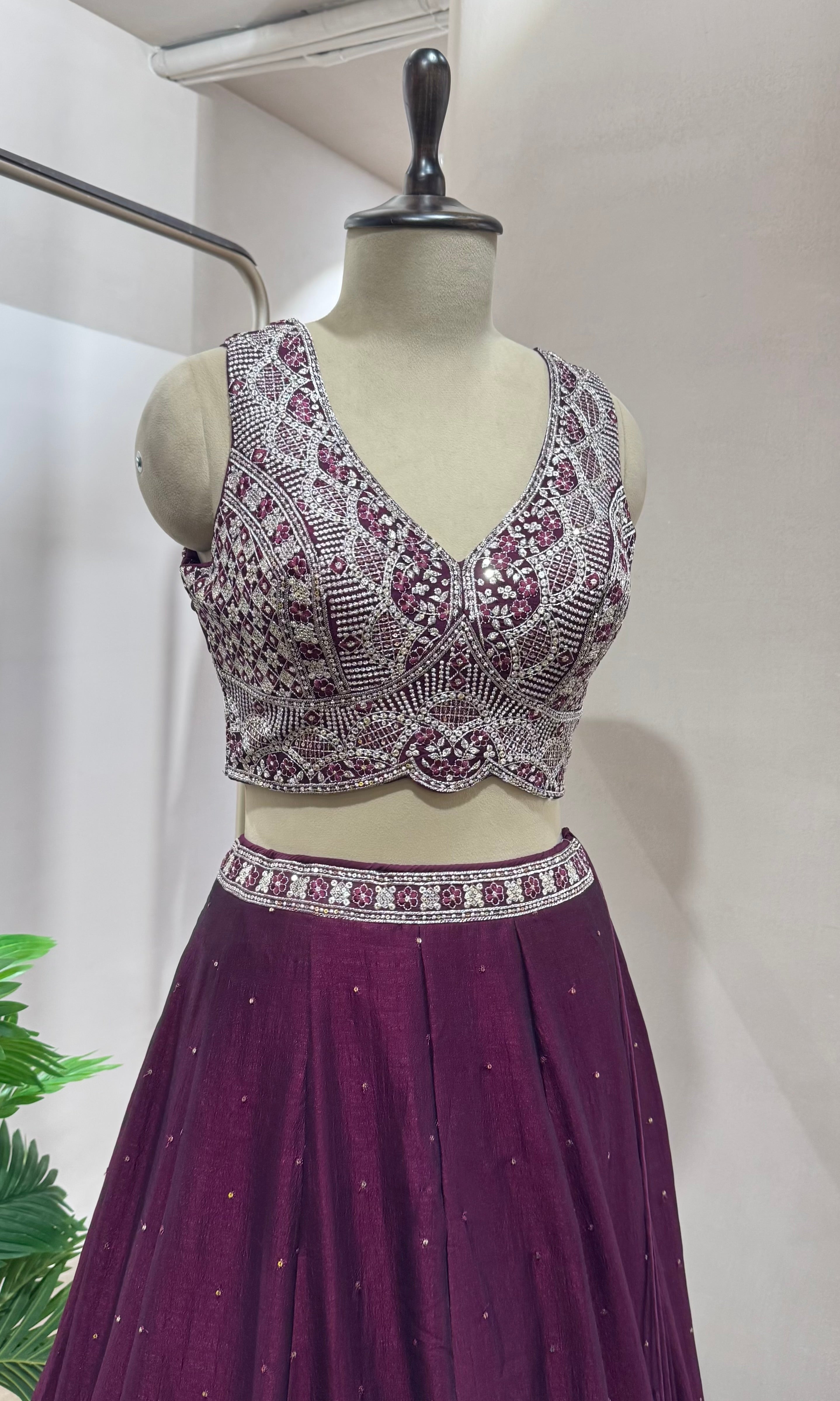 Wine LEHENGA WITH EMBROIDERY BLOUSE