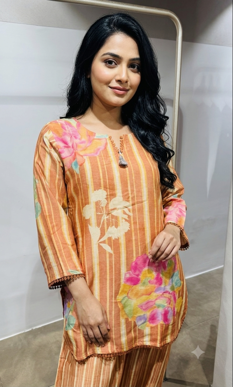 Orange Floral Printed Farsi salwar