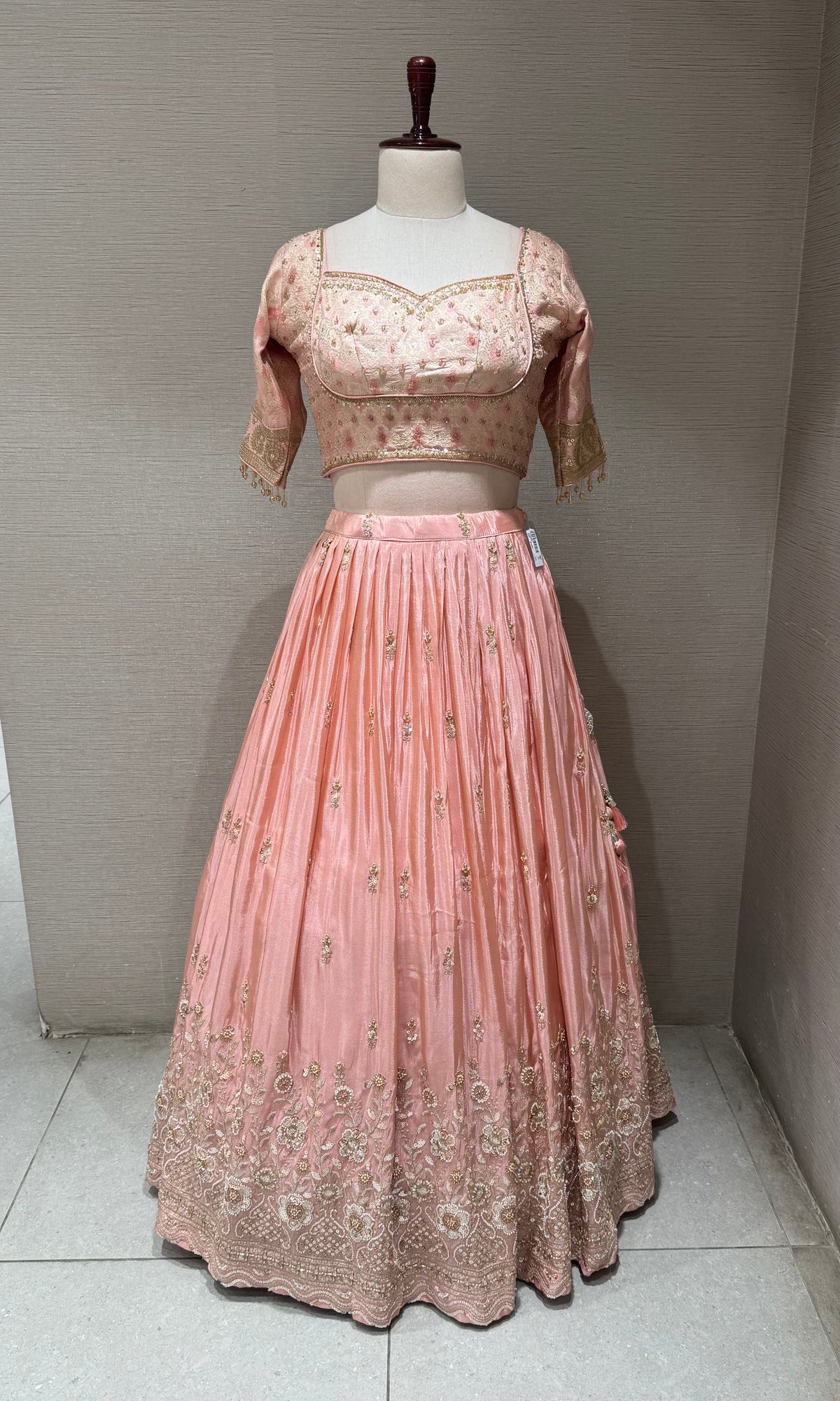 Blush Pink Sequins Embroidered Tissue Lehenga Choli