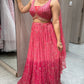 🌺Pink lehanga with designer blouse🌺