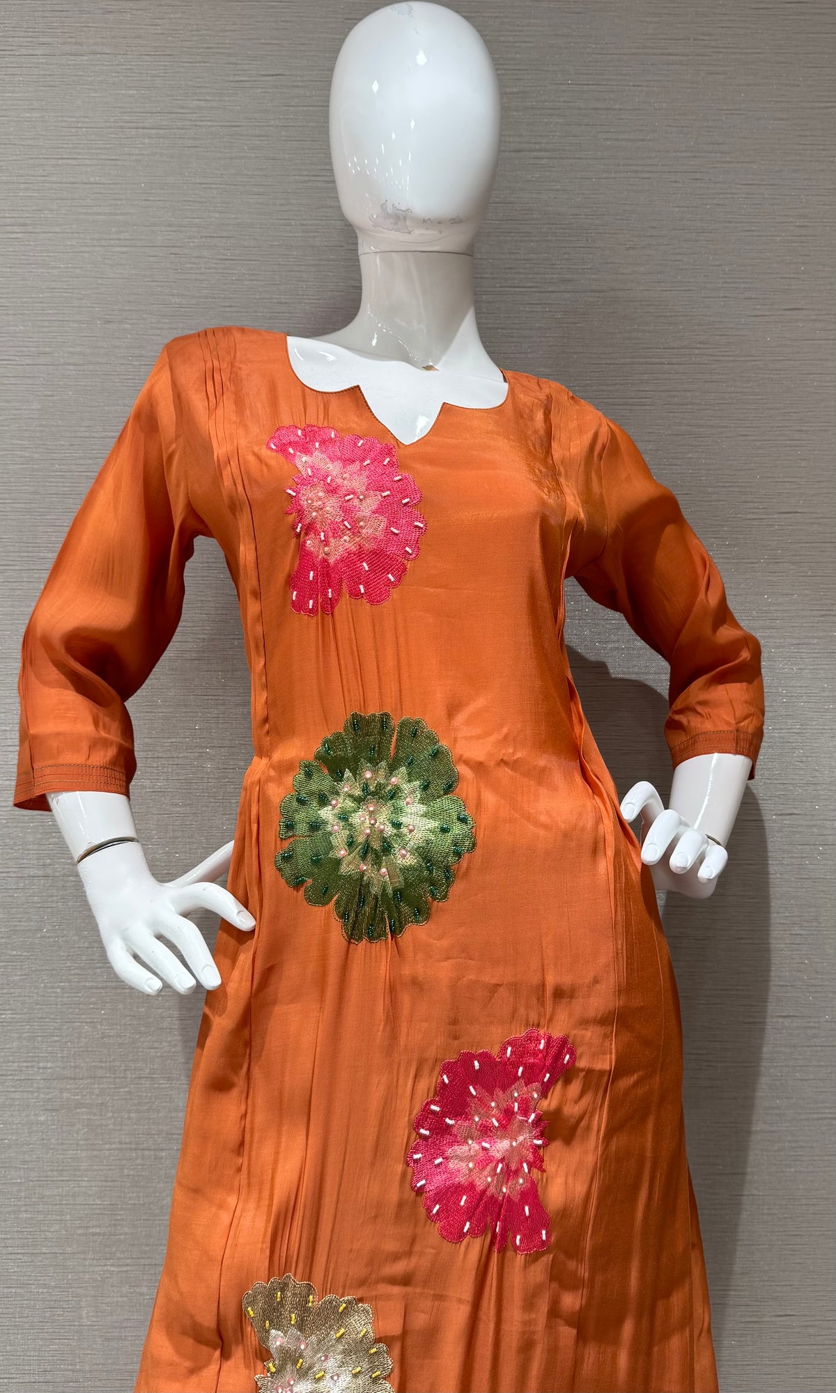 Rust cotton silk Floral Motif Kurta set with dupatta