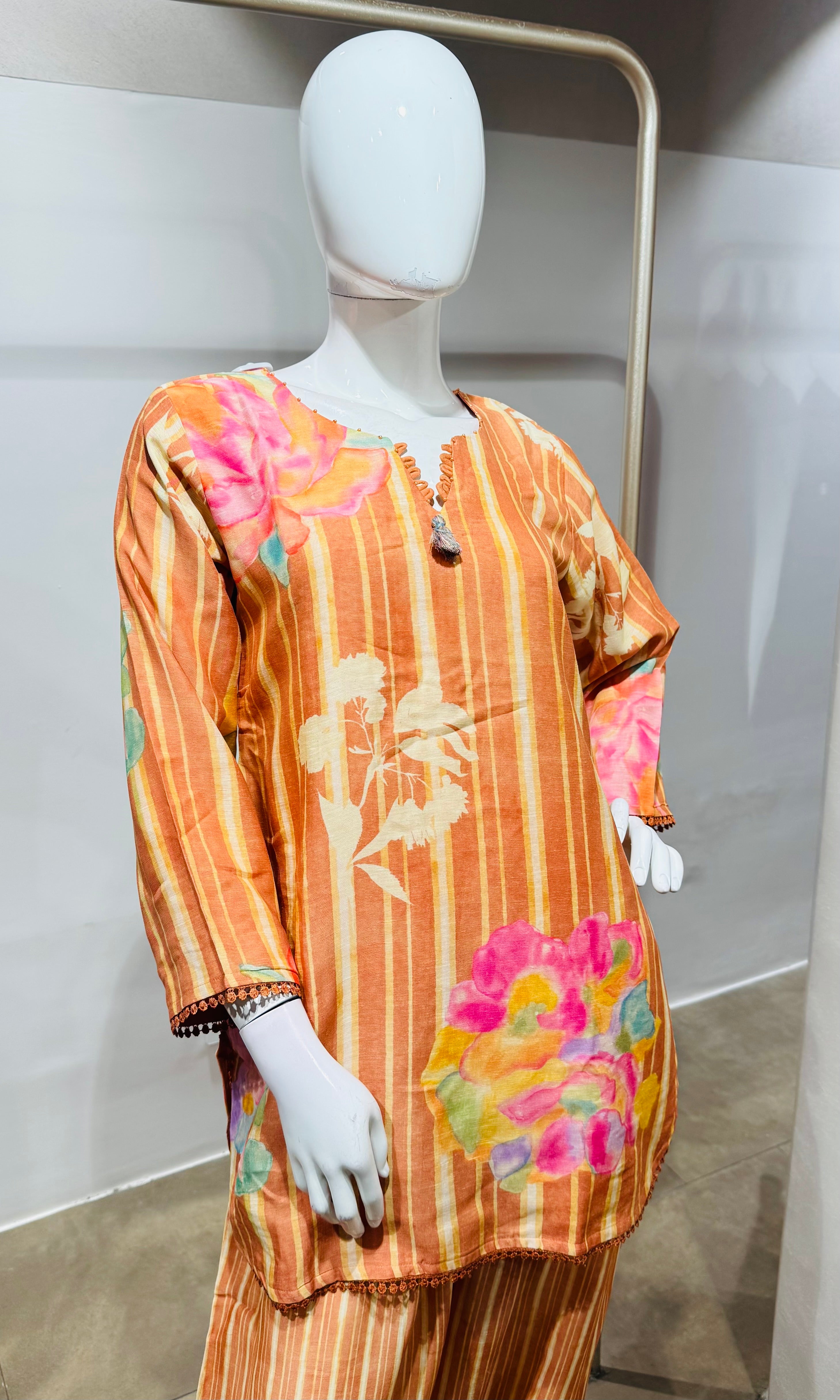 Orange Floral Printed Farsi salwar