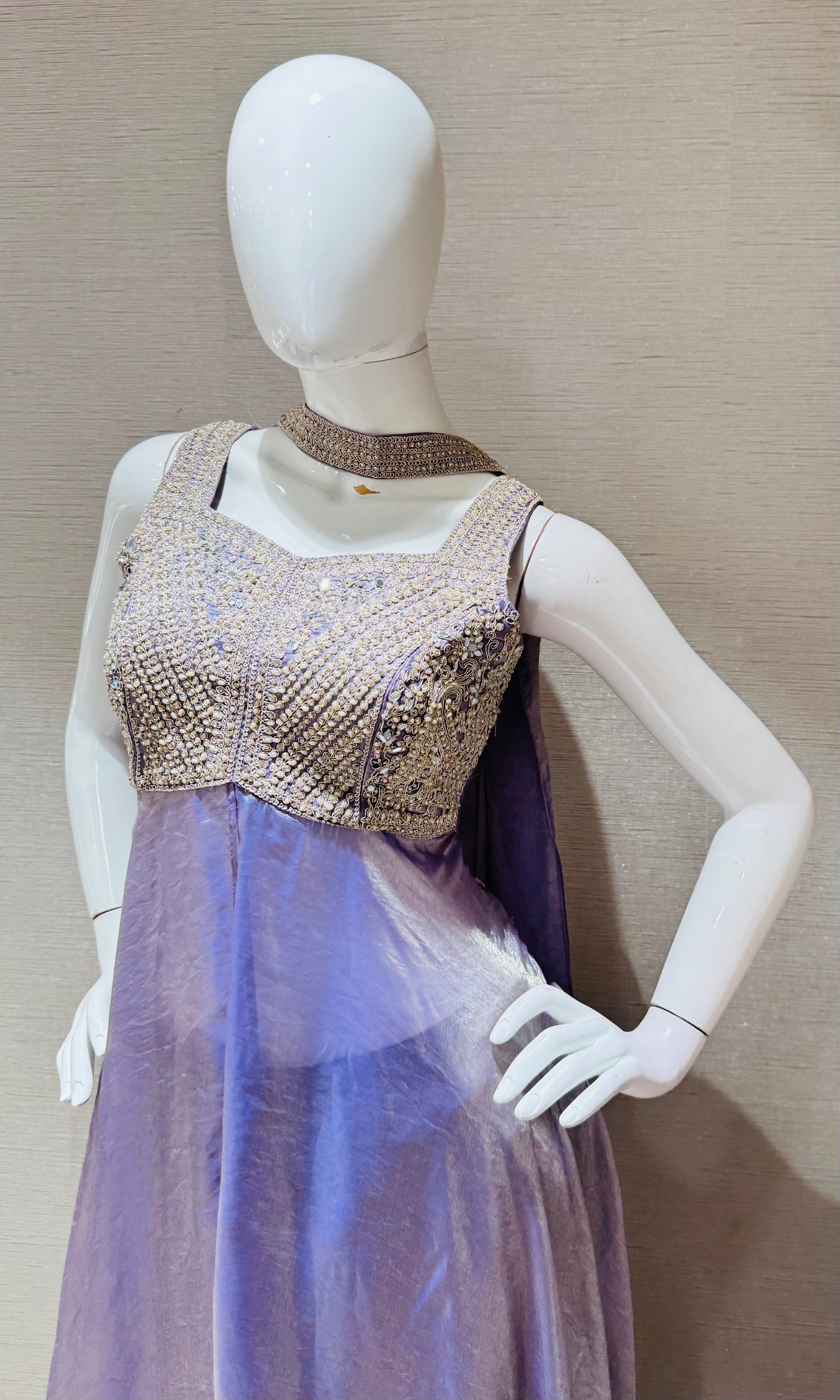 Lavender Embroidered shimmer tissue palazzo set